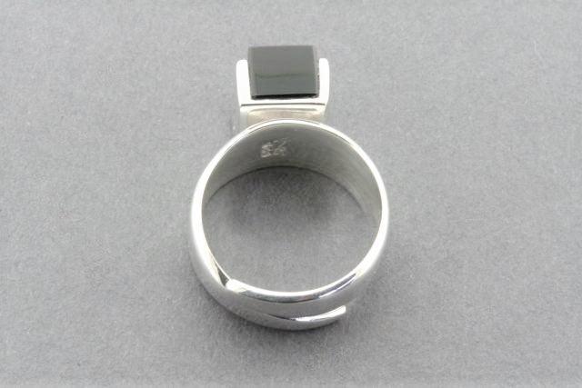 Adjustable Silver Block Ring with Onyx Stone - Stylish Unisex Jewelry for Men & Women - Perfect for Everyday Wear, Gifts & Special Occasions