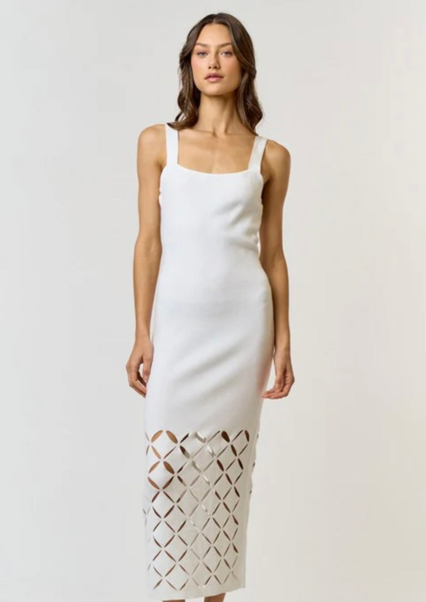 Cut Out Detail Square Neck Sweater Midi Dress for Women - Elegant Winter Knit Dress for Office, Party & Date Night Outfits