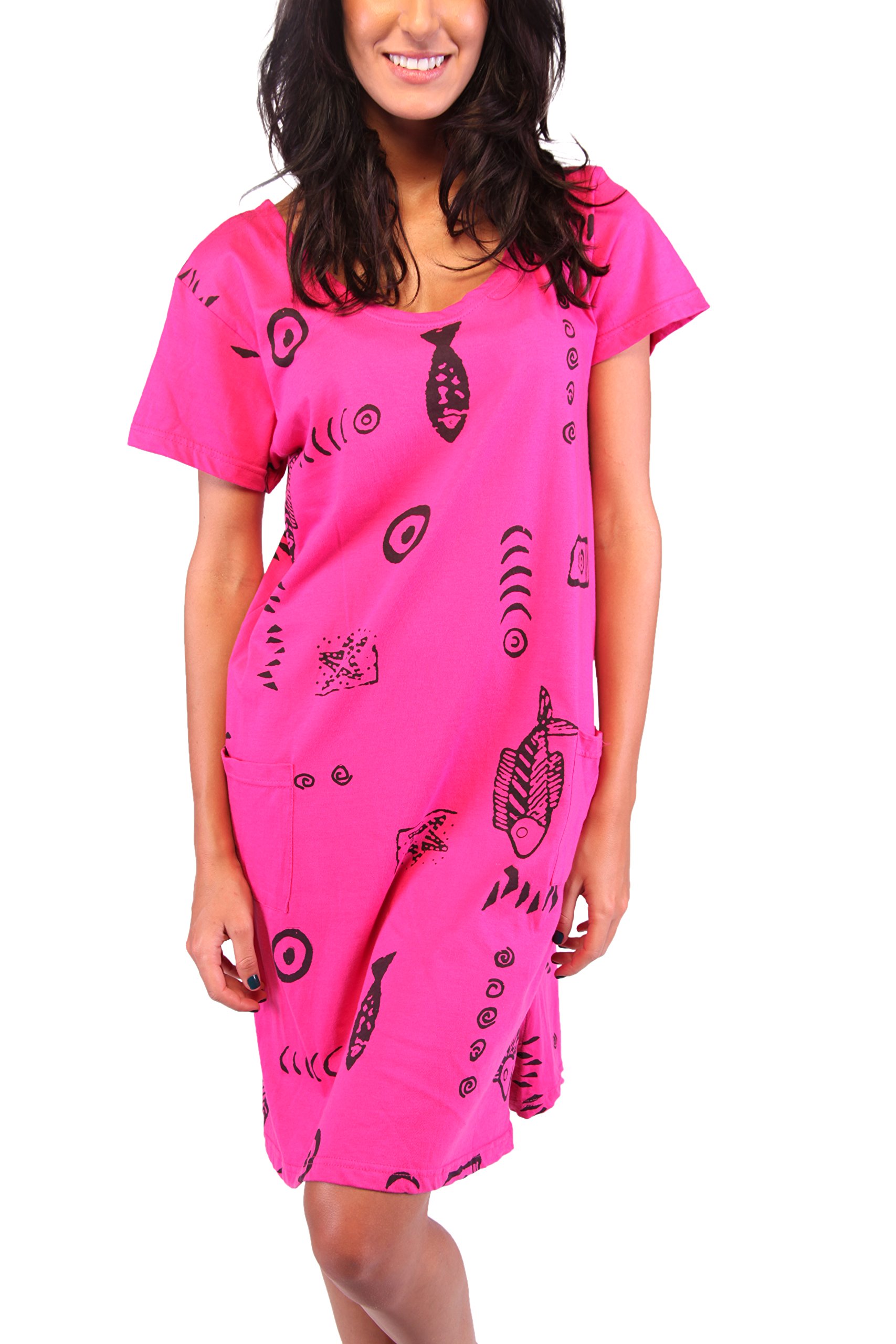INGEAR Women's Summer Beach Cover Up Dress - Short Sleeve Cotton Tee Dress for Vacation, Pool Party & Casual Wear