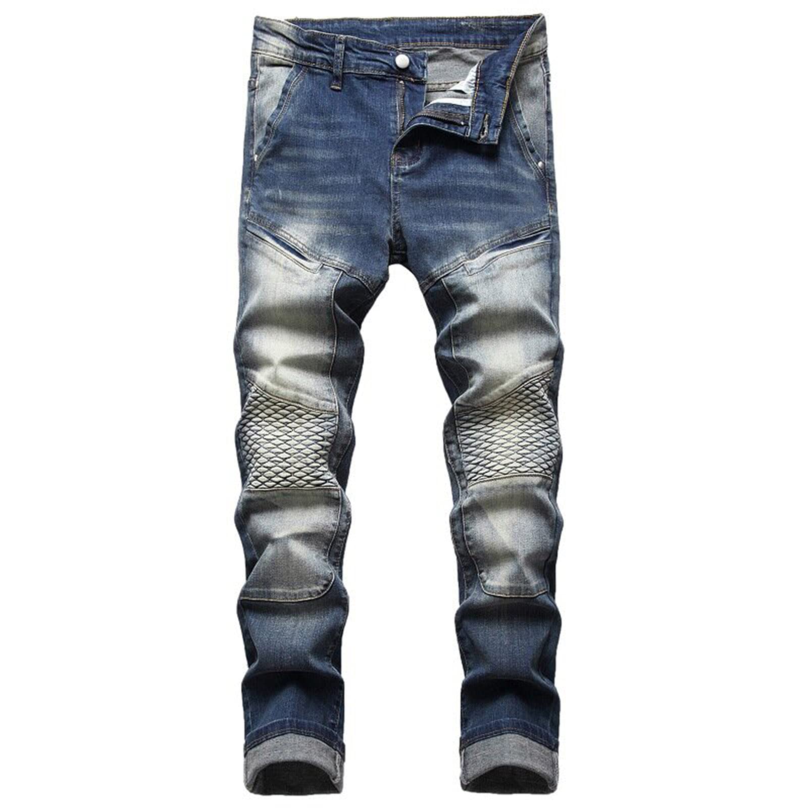 Si Shun Men's Slim Stretch Denim Jeans - Trendy Casual Work Pants with Multi-Pockets & Zipper Decor | Perfect for Office, Travel & Everyday Wear