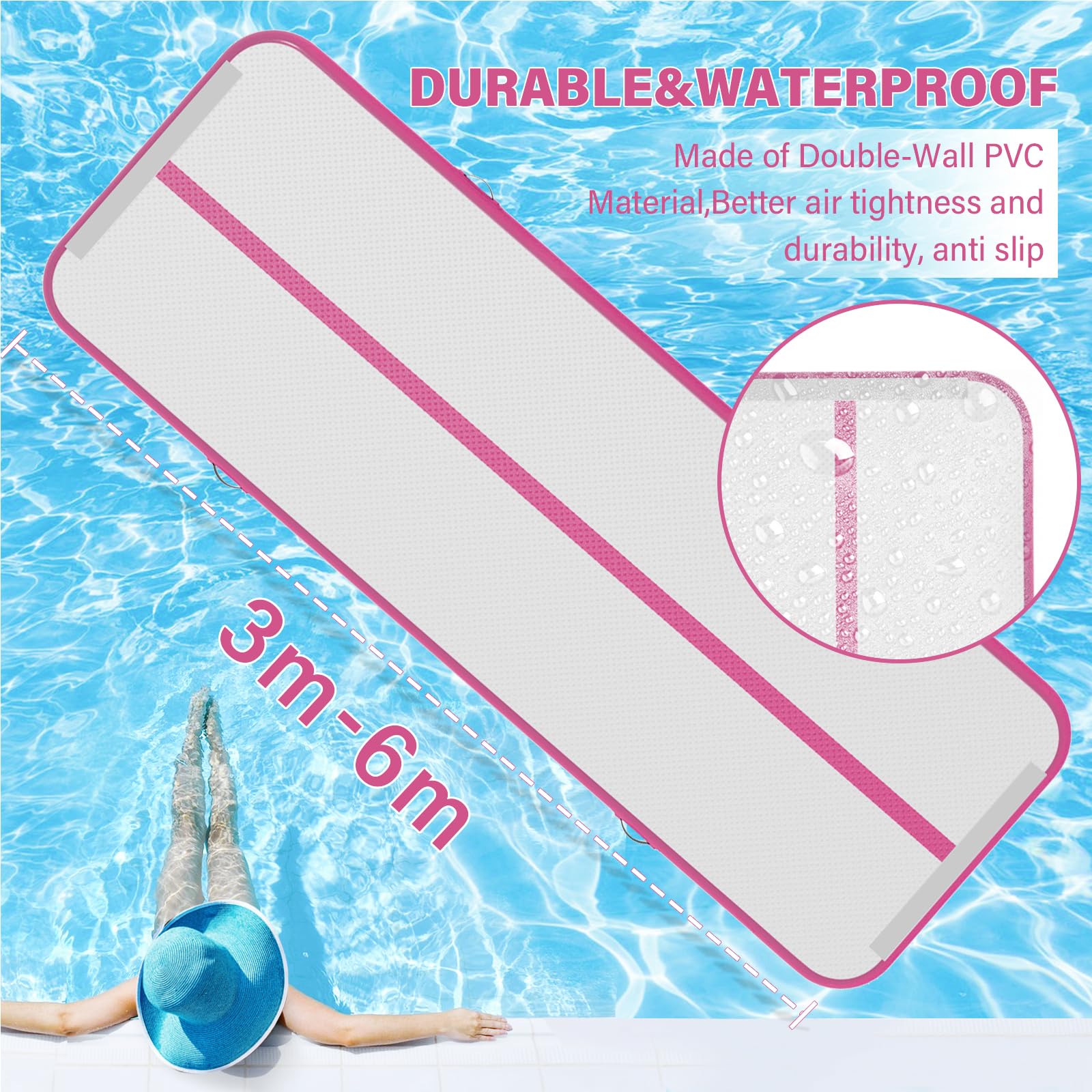 IBATMS 10ft/13ft/16ft/20ft Inflatable Air Tumbling Mat for Gymnastics, Cheerleading, Yoga & Water Play - Portable Training Mat with Air Pump for Home, Gym & Outdoor Use