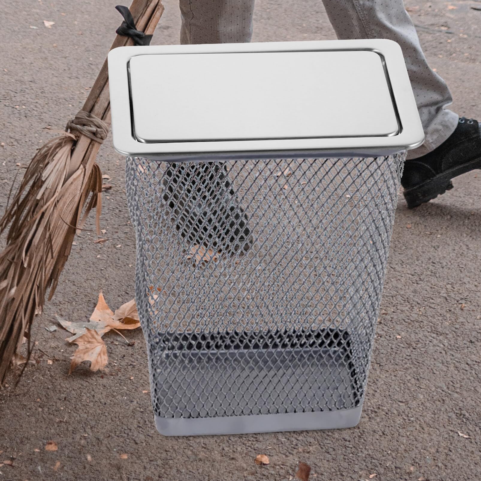 Stainless Steel Built-In Trash Can Lid with Swing Flap - Rectangle Recessed Counter Top Cover for Kitchen Garbage Bin | Durable & Easy to Install for Home, Office, or Restaurant Use