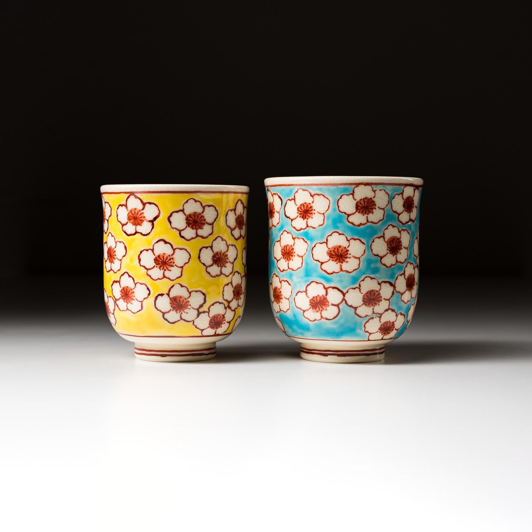 Handmade Kyo Kiyomizu Ware Ceramic Tea Cup Pair - Traditional Japanese Hanamon Design for Matcha, Sencha & Green Tea - Perfect for Tea Ceremonies, Home Decor & Gift Giving