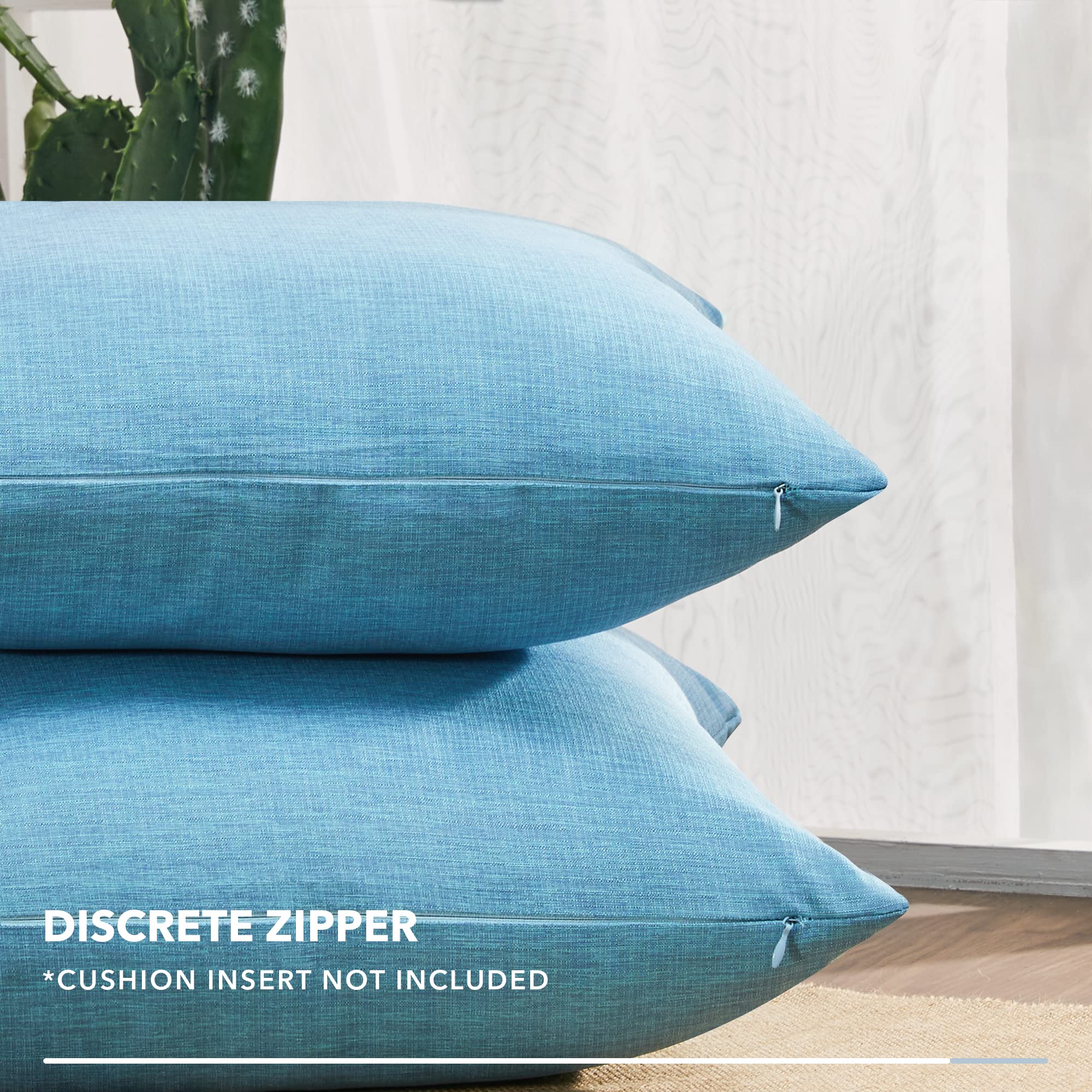 Deconovo 24x24 Inch Faux Linen Pillow Covers - Soft Decorative Cushion Shams for Sofa, Bed, Patio (Lake Blue, Set of 4) - Breathable & Wrinkle-Resistant Pillowcases for Indoor & Outdoor Use