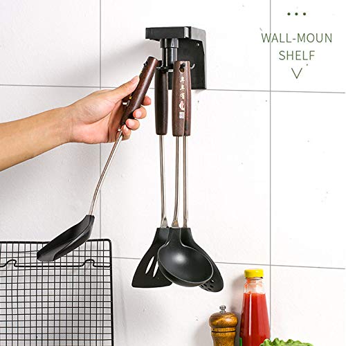 2-Pack Adjustable Rotating Wall Hooks - Heavy Duty Under Shelf Kitchen Organizer for Utensils, Spoons & Cookware - Space Saving Cabinet Storage Rack (Black) - Perfect for Small Kitchens, Pantries & Bathroom Organization