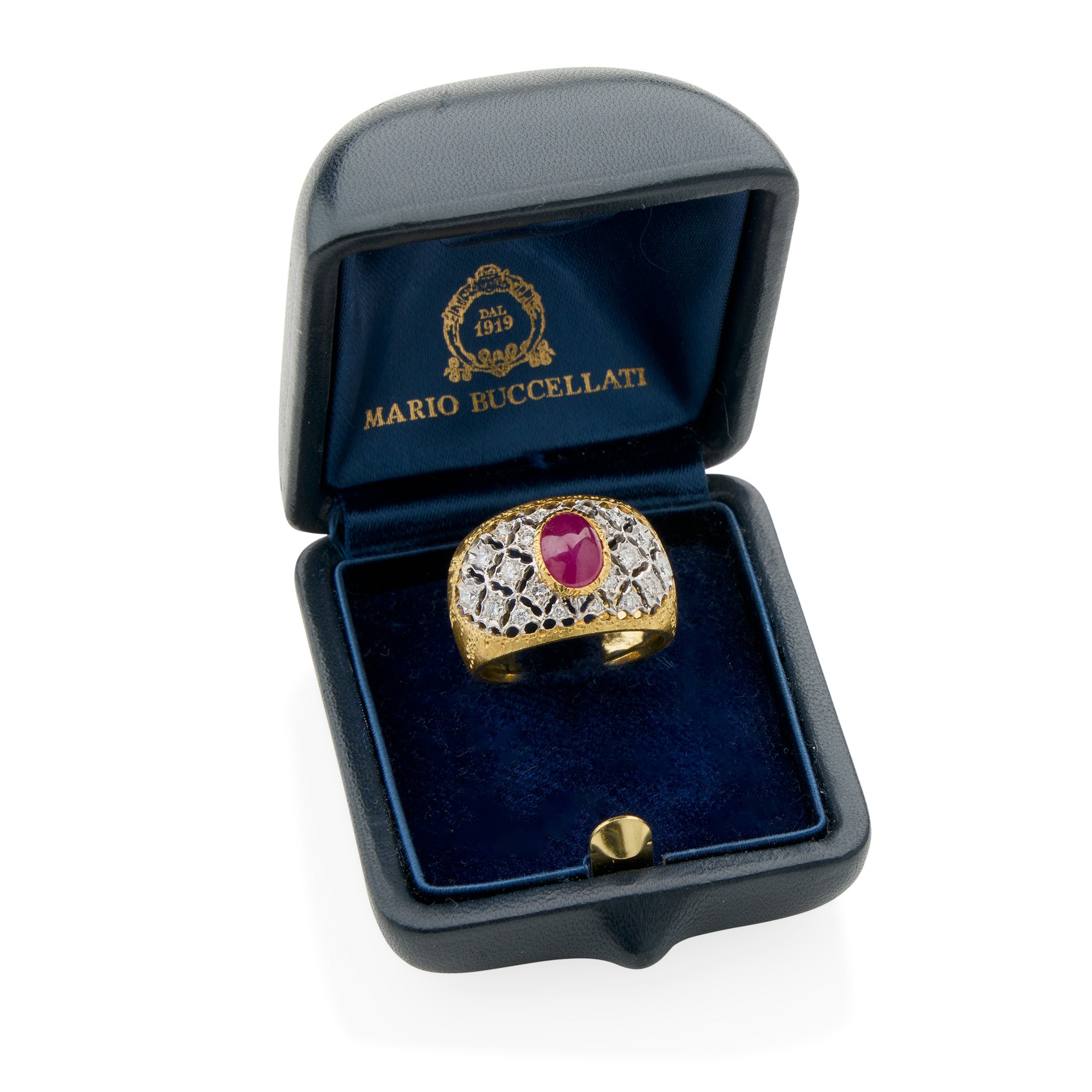 Buccellati Ruby and Diamond Ring – Elegant 18K Gold Women's Jewelry for Weddings, Anniversaries & Special Occasions