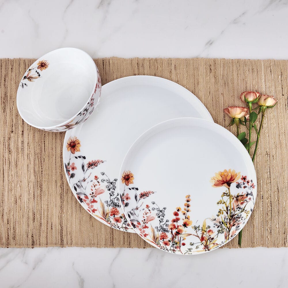 Wildflower Bliss 12-Piece Dinnerware Set - Porcelain Plates, Bowls & Mugs for 4 - Elegant Floral Design for Everyday Dining, Dinner Parties & Home Decor