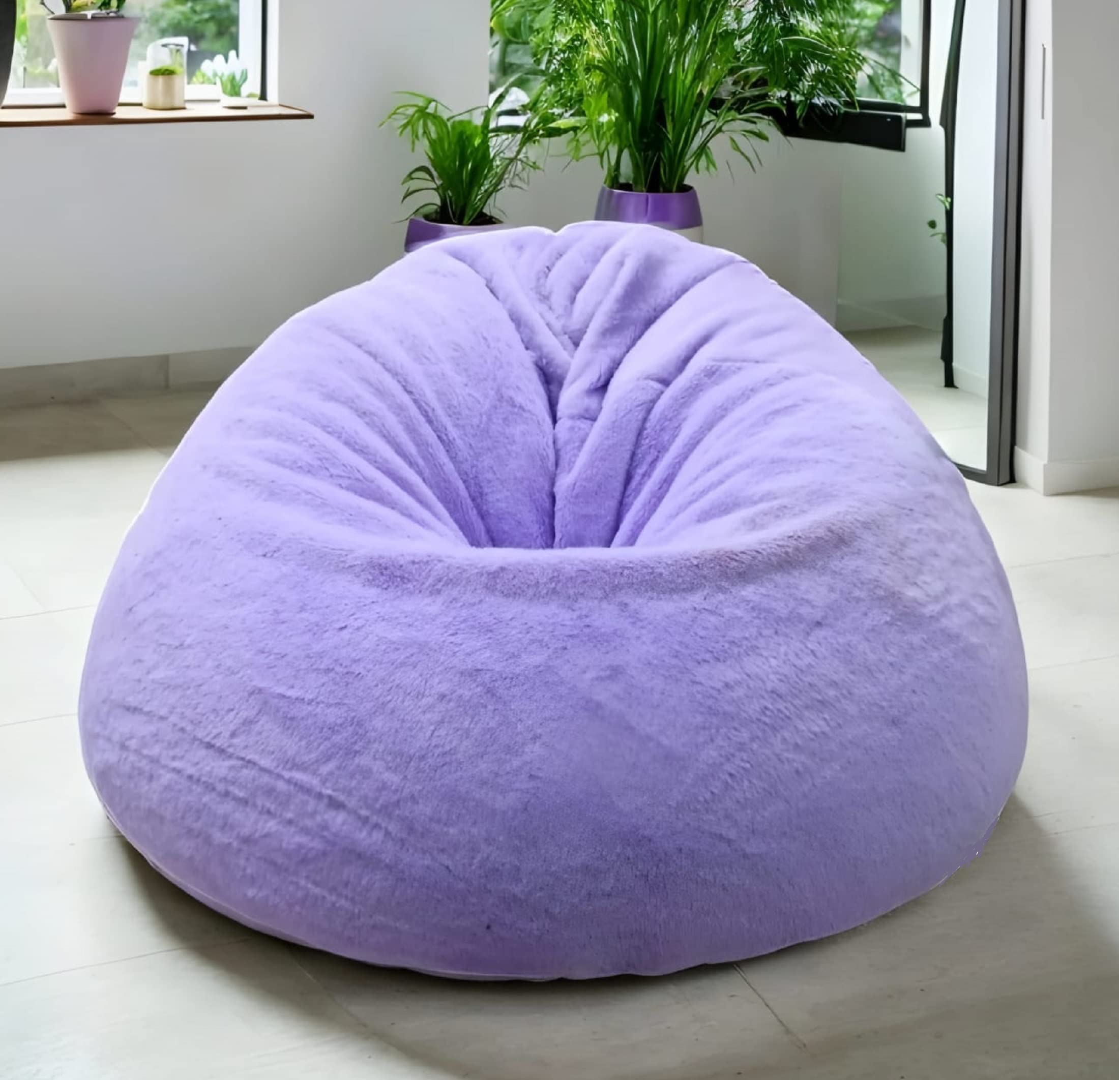 Purple Bean Bag Chair Cover - Soft Fur Bean Bag Sofa Lounger for Kids & Adults - XXXL Comfortable Bean Bag Replacement Cover (No Beans Included) - Perfect for Living Room, Bedroom, or Game Room Relaxation