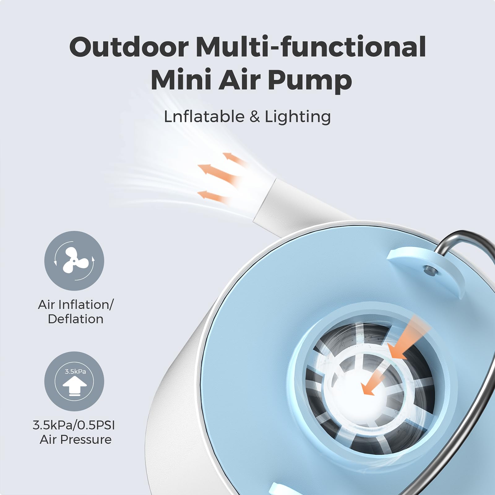 FLEXTAILGEAR Tiny Pump X - Portable Air Pump & Camping Light with 1300mAh Battery | USB Rechargeable for Inflating Sleeping Pads, Pool Floats, Air Beds, Mattresses | Perfect for Camping, Travel, Beach & Pool Parties (Blue)