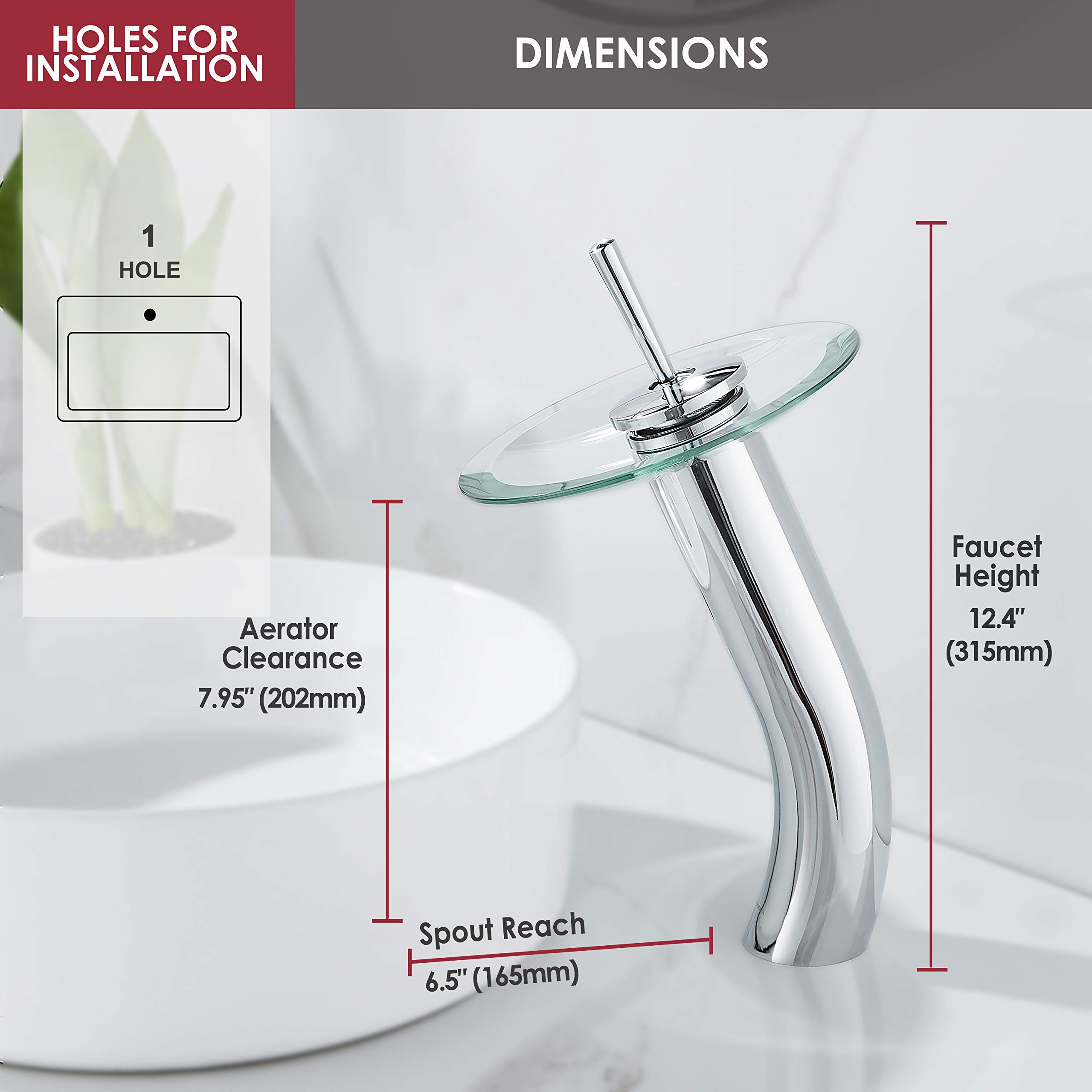 Premium Solid Brass Waterfall Bathroom Faucet - Single Handle Tall Vessel Sink Faucet with Glass Spout in Polished Chrome - Perfect for Modern Vanity & Luxury Bathroom Decor