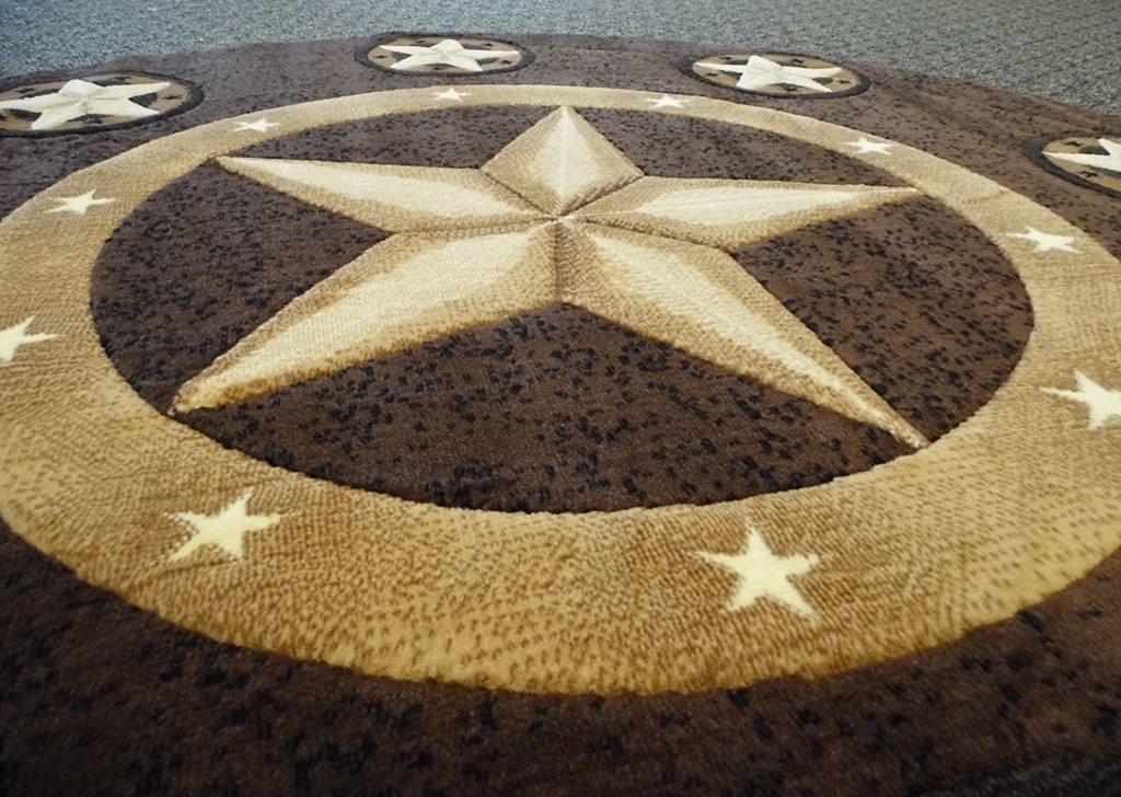 Texas Lone Star State Area Rug - 5'x5' Round Chocolate/Brown Cowhide Rug for Western Home Decor, Living Room, Bedroom, or Cabin Flooring