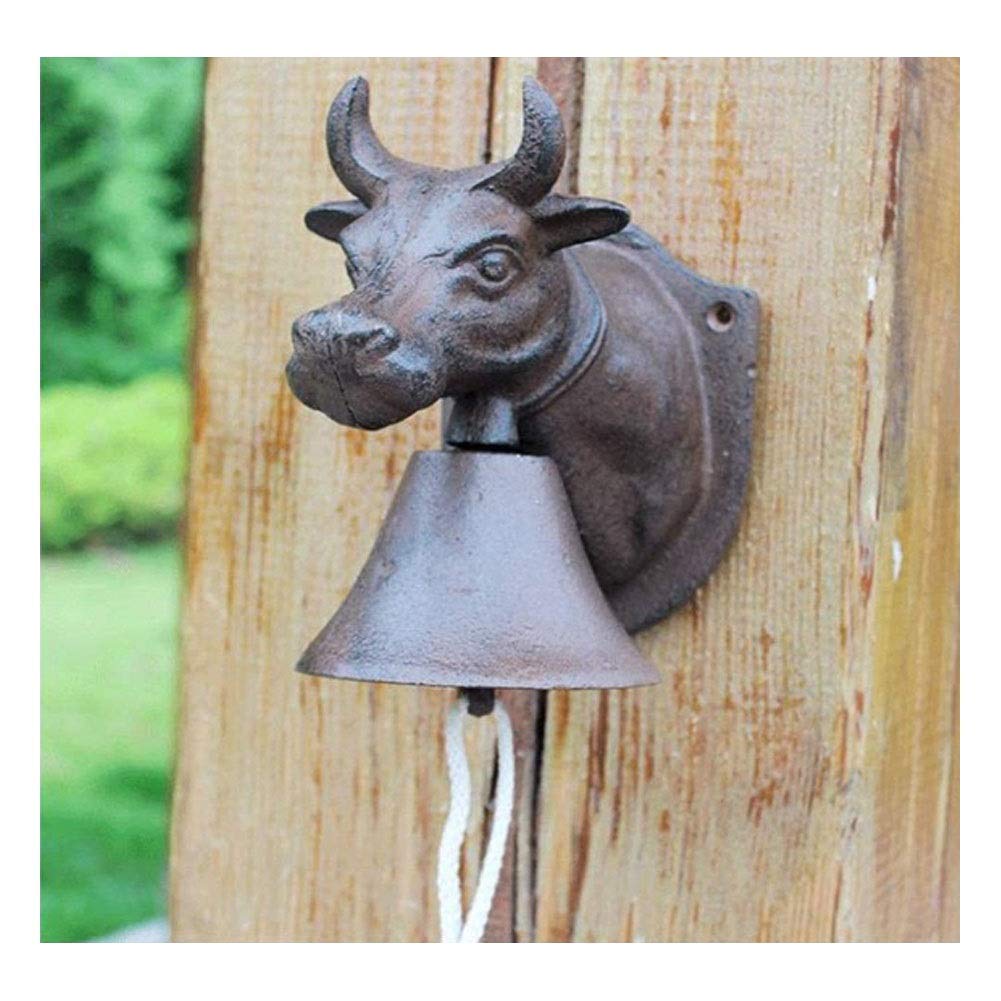 Vintage Cast Iron Hanging Doorbell - Antique Farmhouse Style Cow Metal Wall Mount Door Call Bell for Home Decor, Garden, Bar & Outdoor Spaces | Rustic Hardware Collection