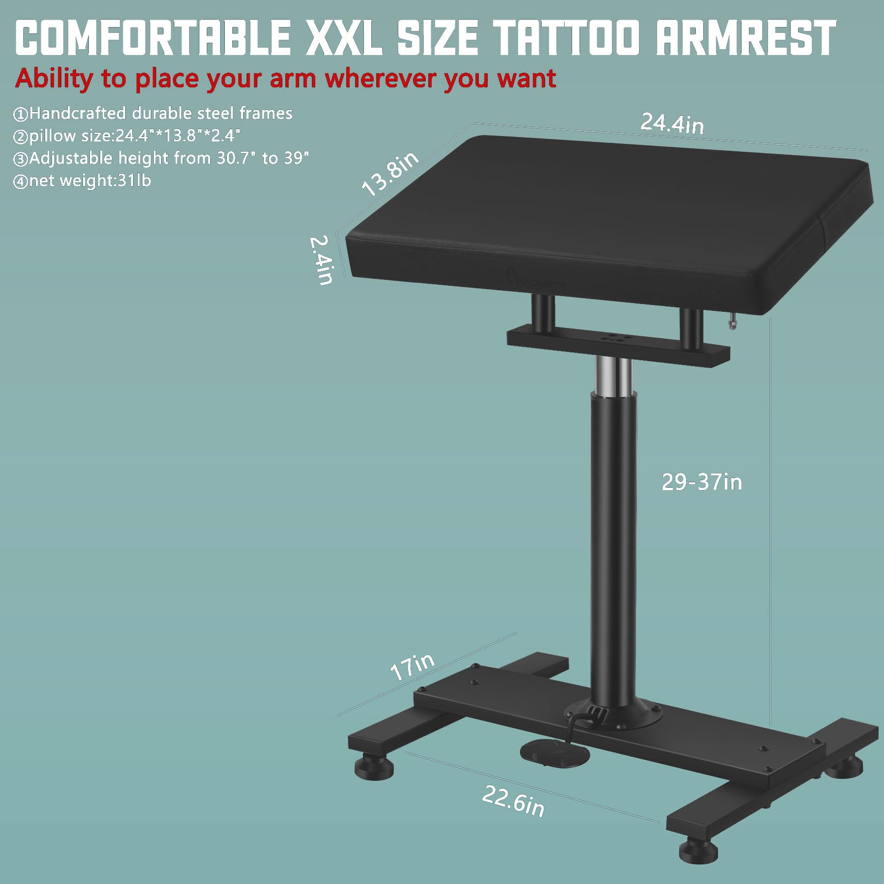 POARMEEY Adjustable Height Tattoo Armrest & Legrest Stand - Professional Leather Sponge Pad Support for Tattoo Artists - Perfect for Tattoo Studios, Home Tattooing, and Long Tattoo Sessions