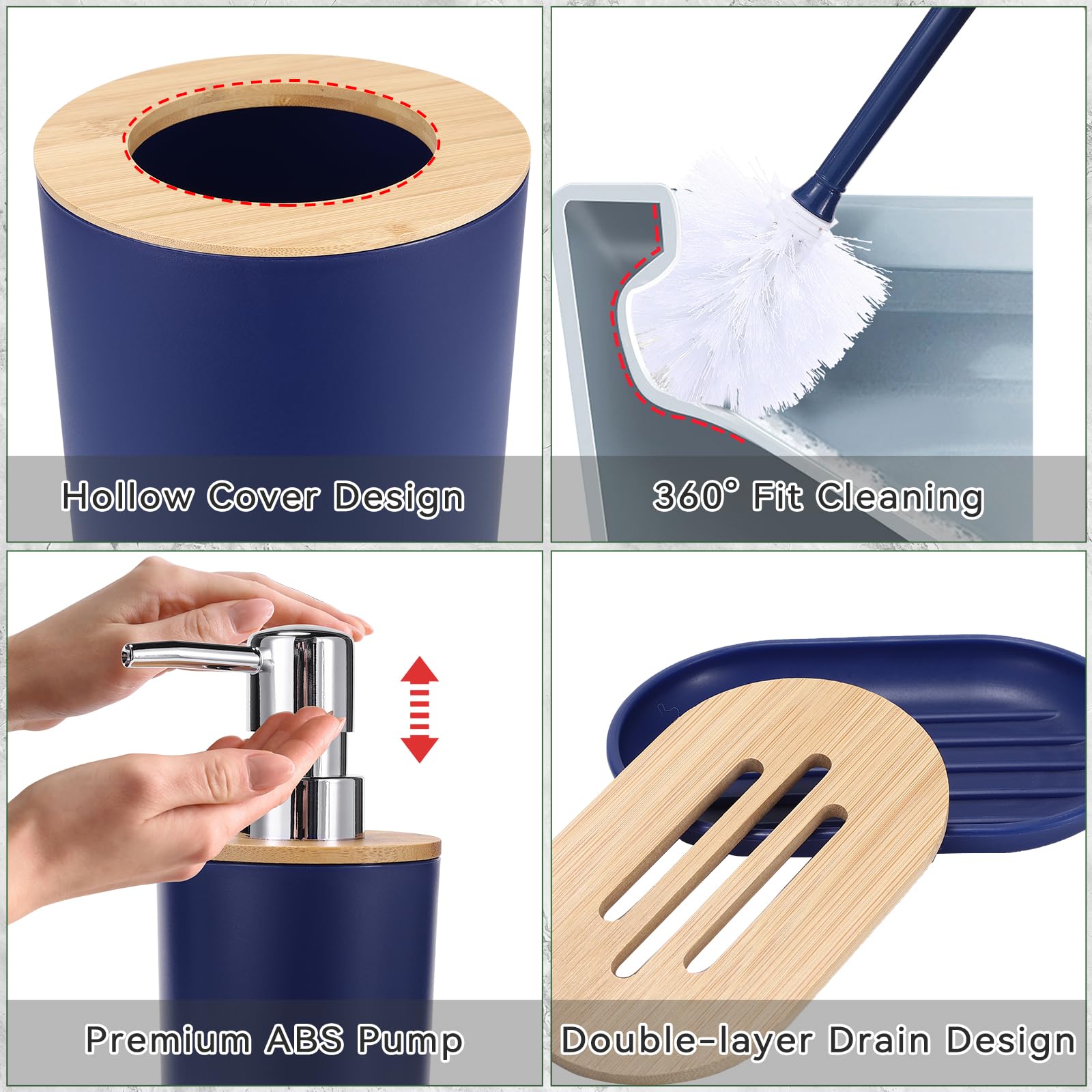Navy Blue Bathroom Accessories Set - 9-Piece for Home & Hotel Use