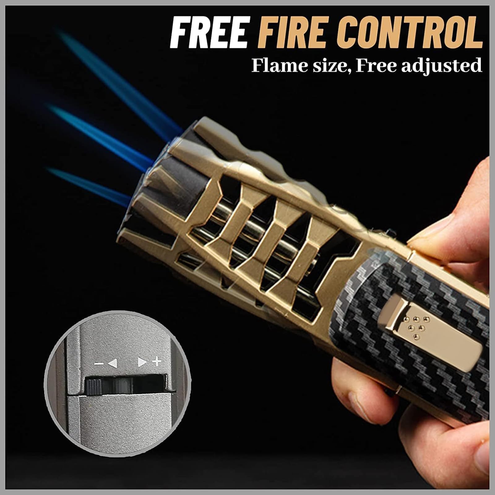 Fire Blaze Lighter - Dual Arc Torch (Gold/Carbon Fiber) for Camping & Outdoor