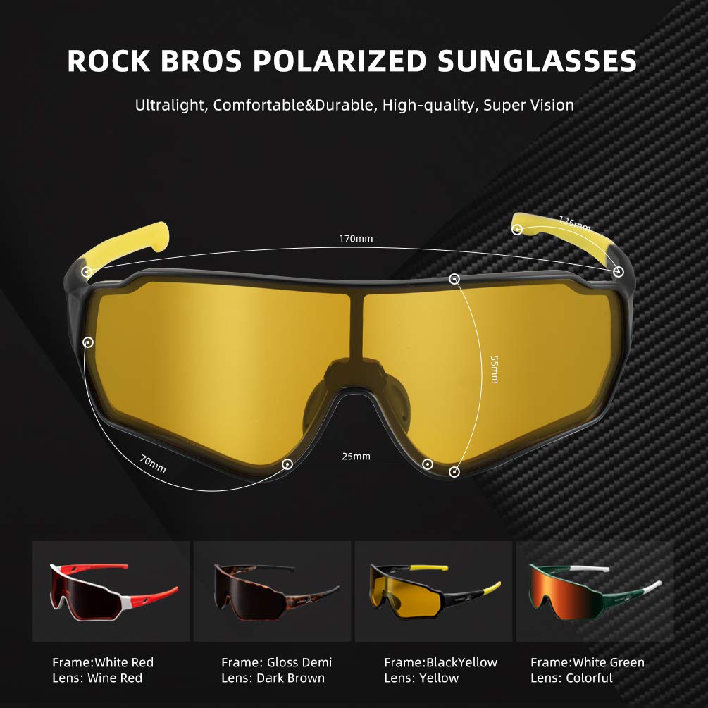 ROCKBROS Polarized Cycling Sunglasses for Men & Women - UV Protection Sports Glasses for Biking, Running, Driving, Fishing - Lightweight & Anti-Glare for Outdoor Activities