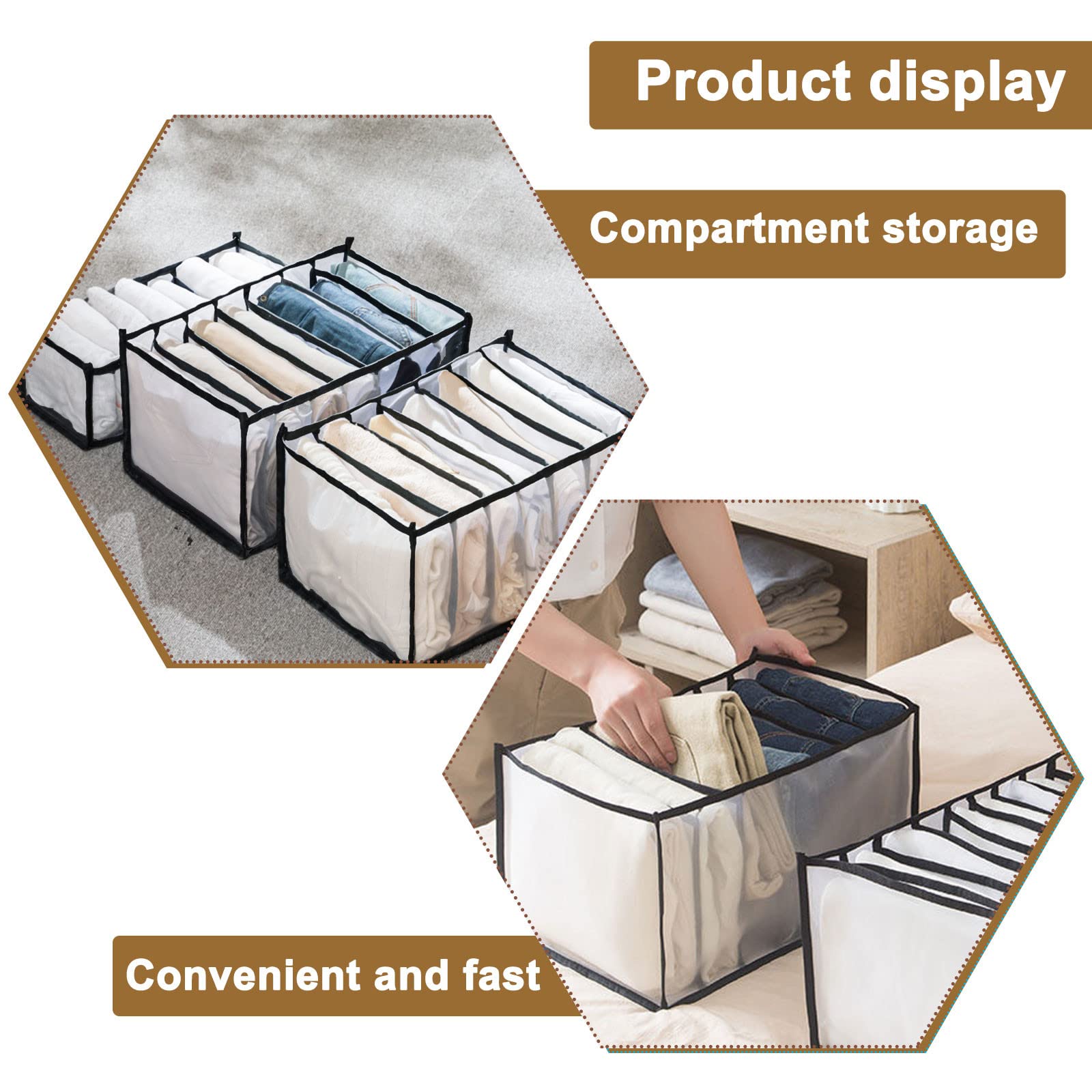 Owill Home Wardrobe Clothes Organizer (5-Pack) - Foldable Storage Drawer Dividers for Underwear, Socks, T-Shirts & More | Washable Fabric Bins with 5 Size Grids | Perfect for Closet, Dresser & Travel Organization - Black