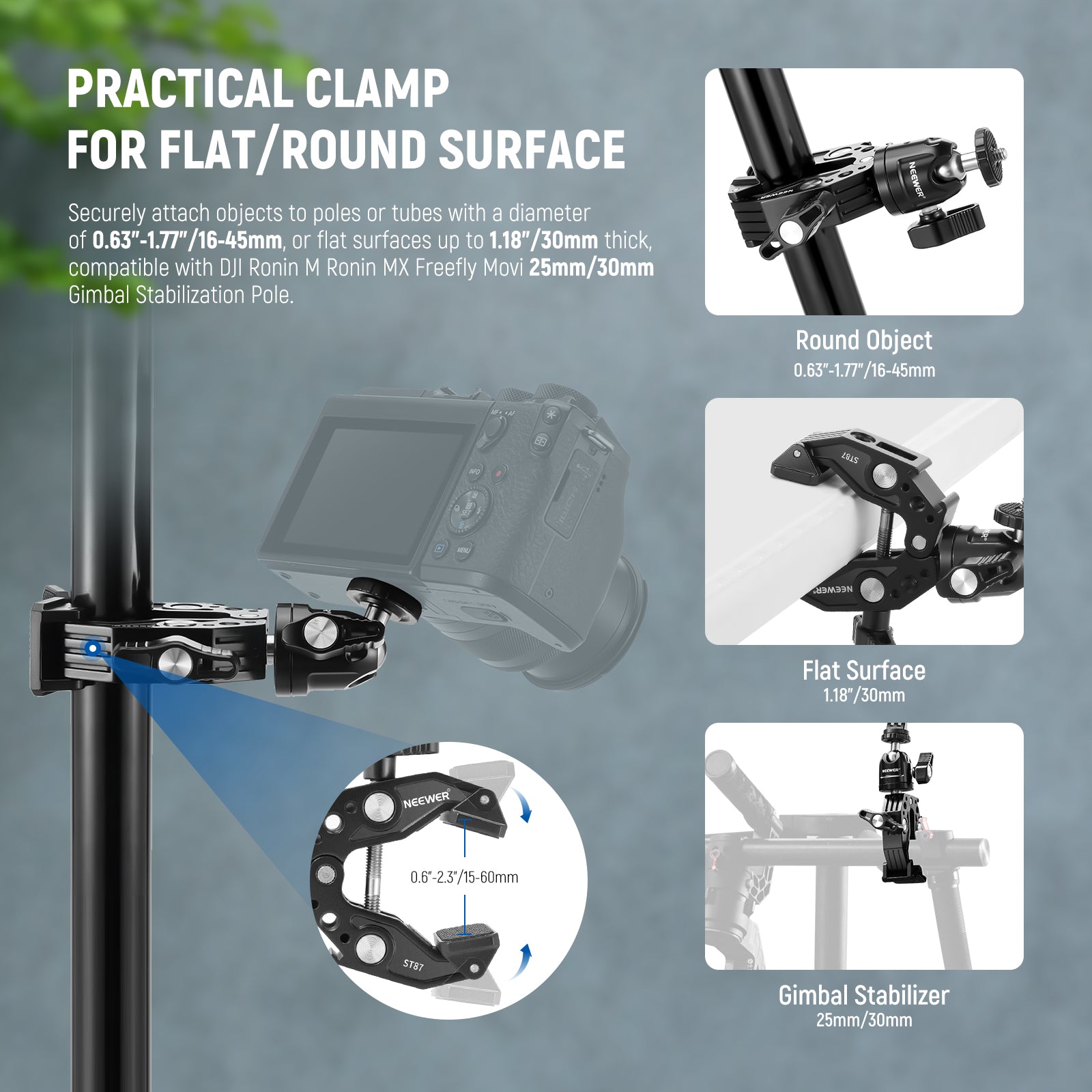 NEEWER ST87 Heavy Duty Super Clamp with 360° Ballhead - Perfect for Camera, Lighting, and Studio Equipment Mounting
