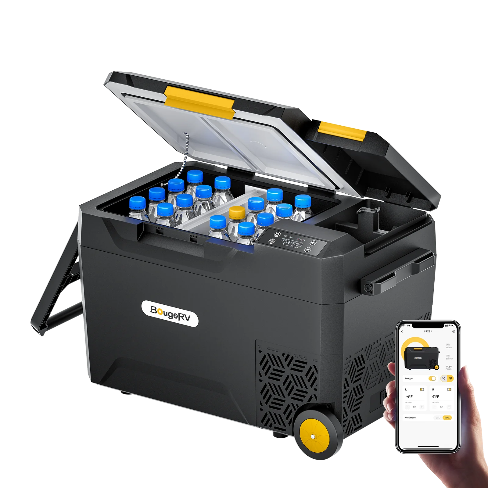 BougeRV CRX2 31QT 12V/24V Portable Car Refrigerator - Dual Zone Electric Cooler for Camping, Road Trips & RV Travel - 31 Quart Battery Powered Fridge Freezer with Insulation for Food & Drinks Storage