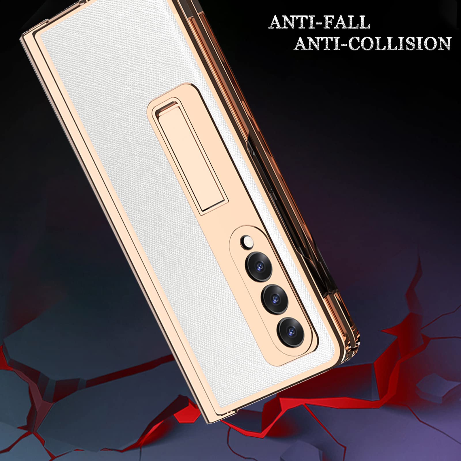Premium NINKI Kickstand Case for Samsung Galaxy Z Fold 3 5G - Leather Cover with S Pen Slot, Hinge Protection & Built-in Screen Protector (White) | Perfect for Business, Travel & Everyday Use