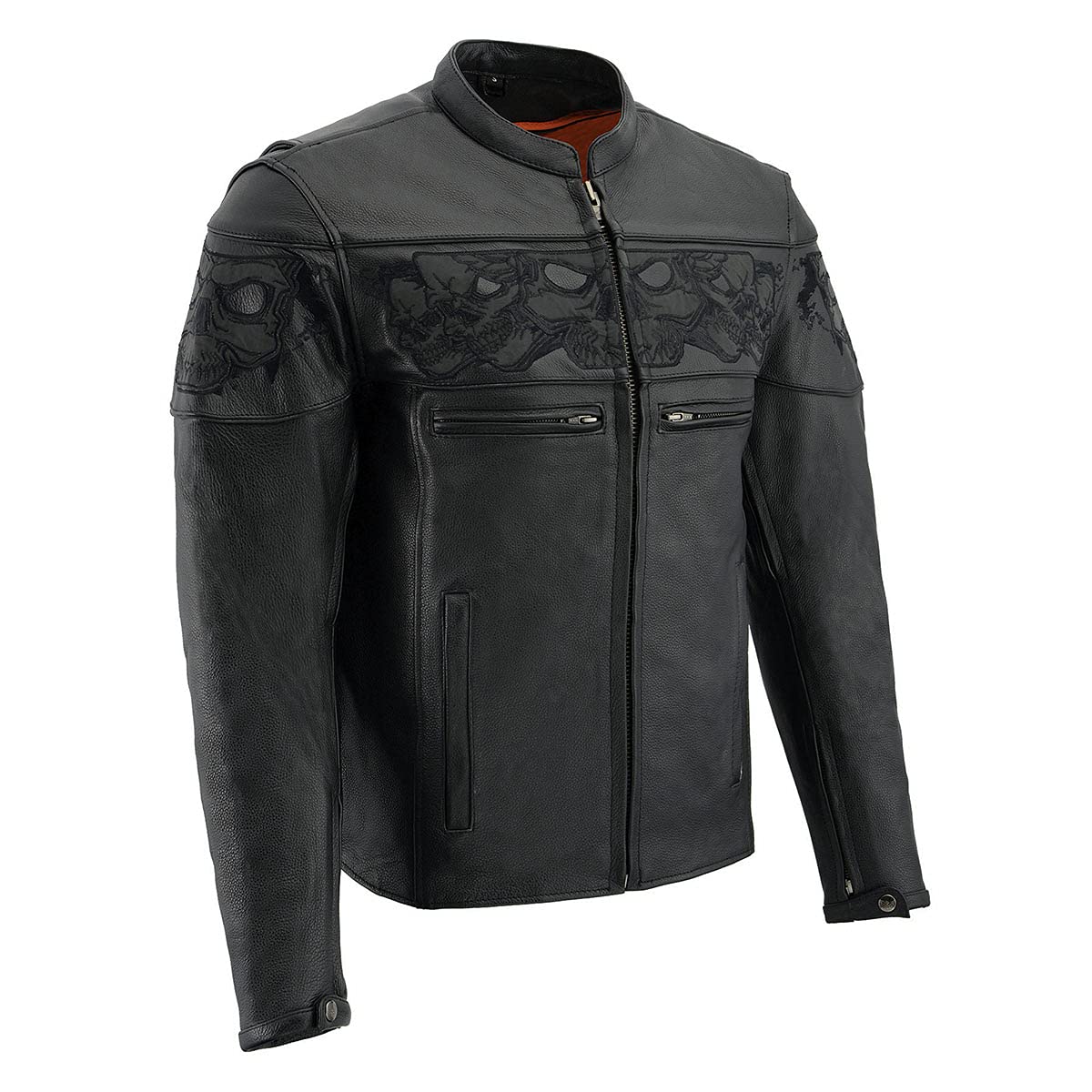 Milwaukee Leather MLM1500 Men's Black Crossover Leather Scooter Jacket with Reflective Skulls - Perfect for Motorcycle Riding & Urban Fashion