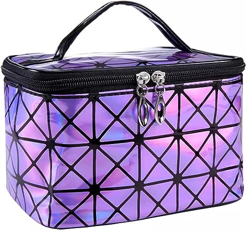 Obtheleg Travel Makeup Bag with Mirror for Women & Girls - Portable Cosmetic Organizer for Brushes, Jewelry & Toiletries | Perfect Gift for Travel, Gym & Daily Use (Purple)