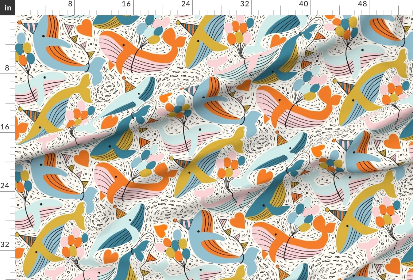 Humpback Whale Ocean Birthday Balloon Animals Printed Velvet Upholstery Fabric by The Yard - Home Decor, Apparel & DIY Projects | Perfect for Curtains, Pillows, Clothing & Crafting