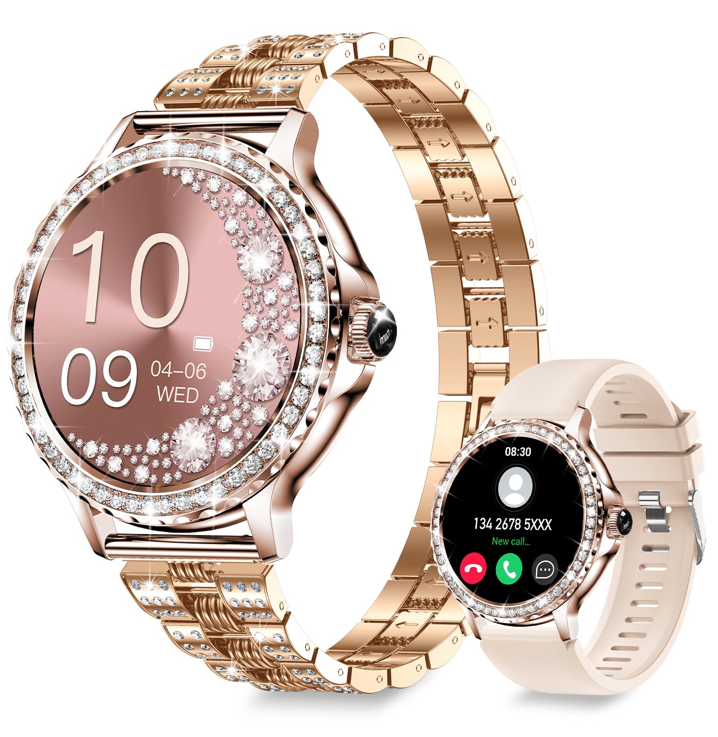 Elegant Smart Watches for Women with Diamonds - 1.3” HD Touchscreen, Bluetooth Call Function, IP68 Waterproof Fitness Tracker Compatible with Android & iOS - Perfect for Workouts, Swimming & Everyday Fashion