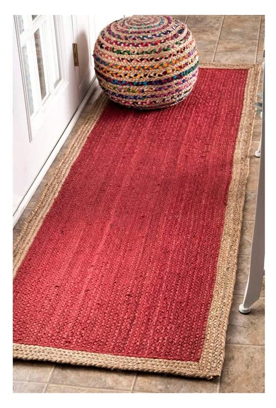 Handwoven Indian Jute Rug – Natural Bohemian Boho Area Rug 2x8 ft Runner in Red by BALAJIARTCRAFTS – Perfect for Living Room, Bedroom, or Hallway Décor