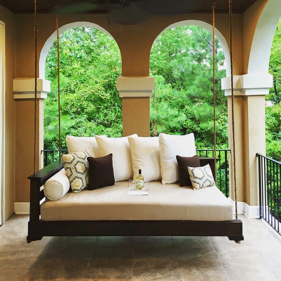 Premium Lowcountry Swing Bed - A-Grade Cedar Wood, Ceylon Whitewash Finish - Sullivan's Island Style Daybed for Porch, Patio & Nursery - Perfect Outdoor Hanging Swing Bed for Relaxation