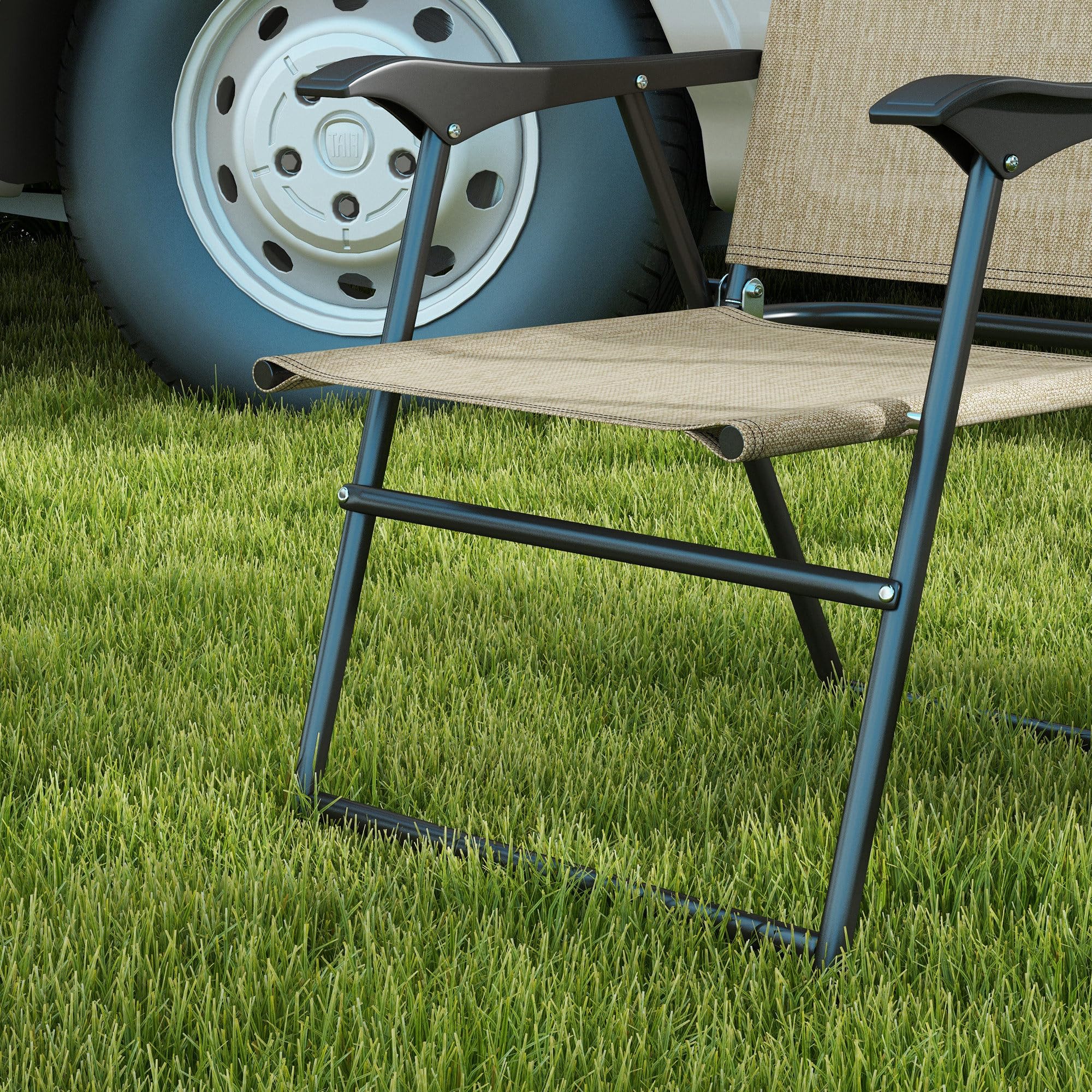 Outsunny 4-Pack Folding Patio Chairs with Armrests - Breathable Mesh Fabric Lawn Chairs for Adults, Camping, Backyard, Beach & Outdoor Relaxation