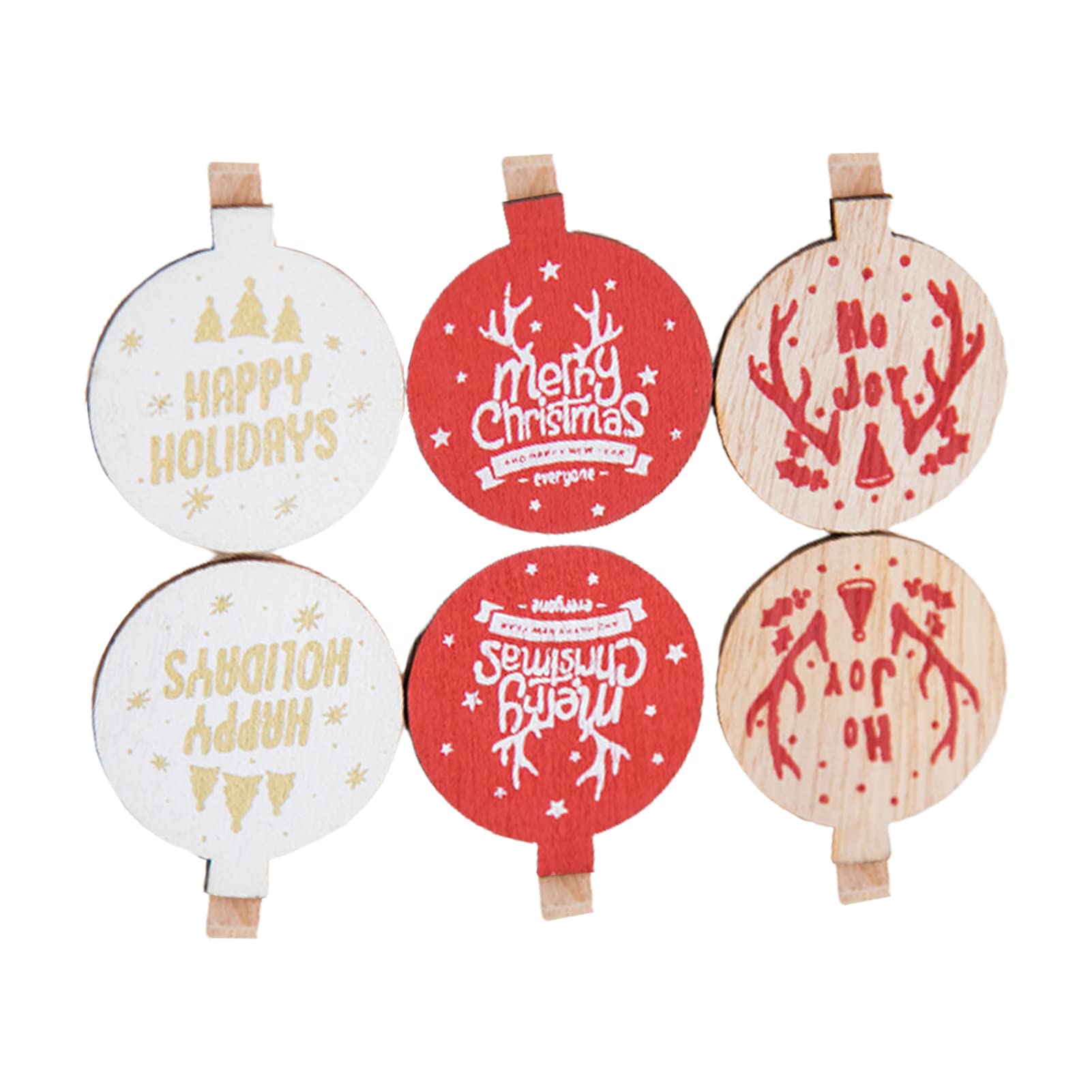 6Pcs Wooden Hanging Photo Clips Set - Christmas Tree Pendant Decorations for Wall, Home & Office Display - Perfect for Family Photos, Holiday Cards and Memory Boards