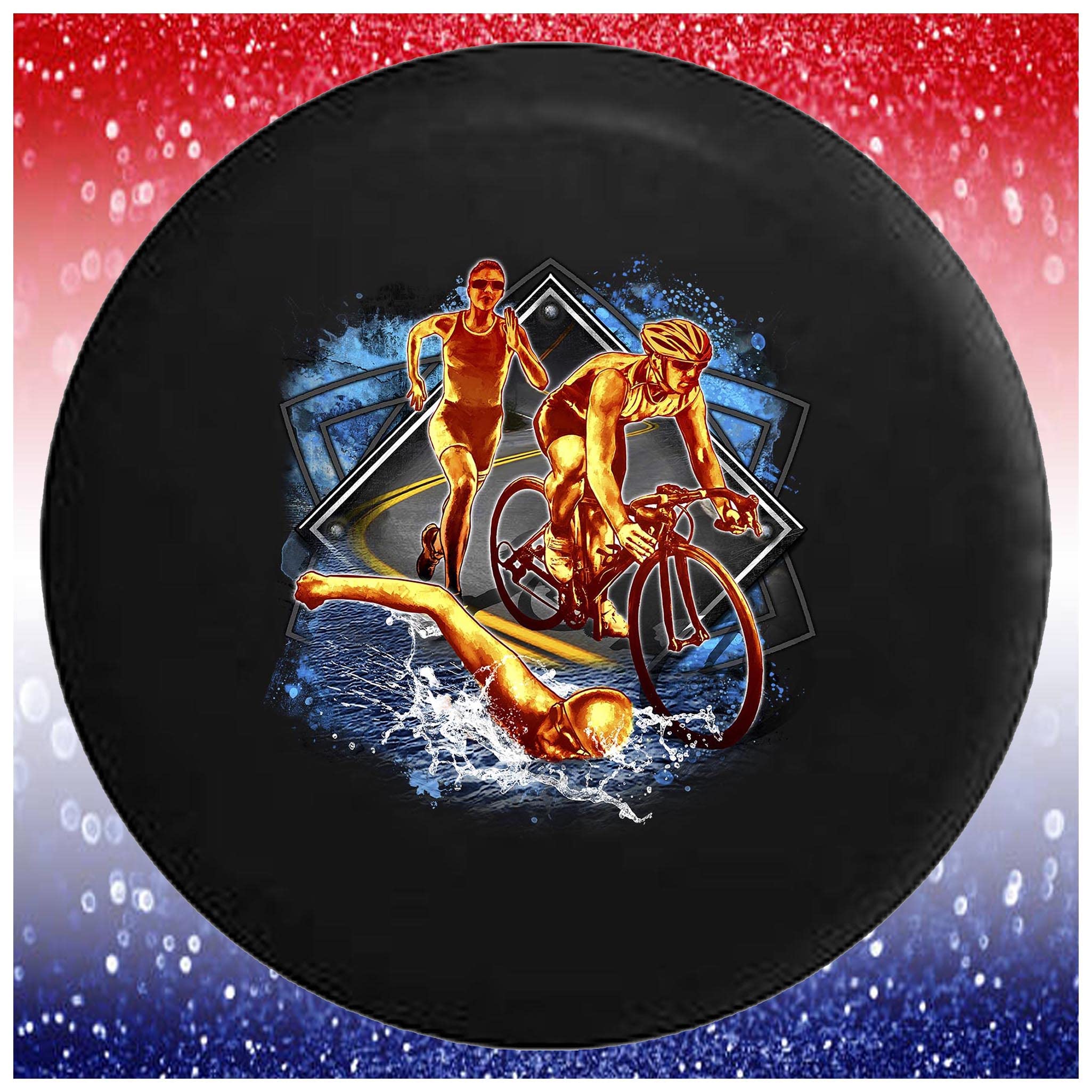 31 Inch Triathlon Swim Bike Run Black Spare Tire Cover for Trailers, Trucks, SUVs & RVs - Durable Accessory for Outdoor Camping & Road Trips