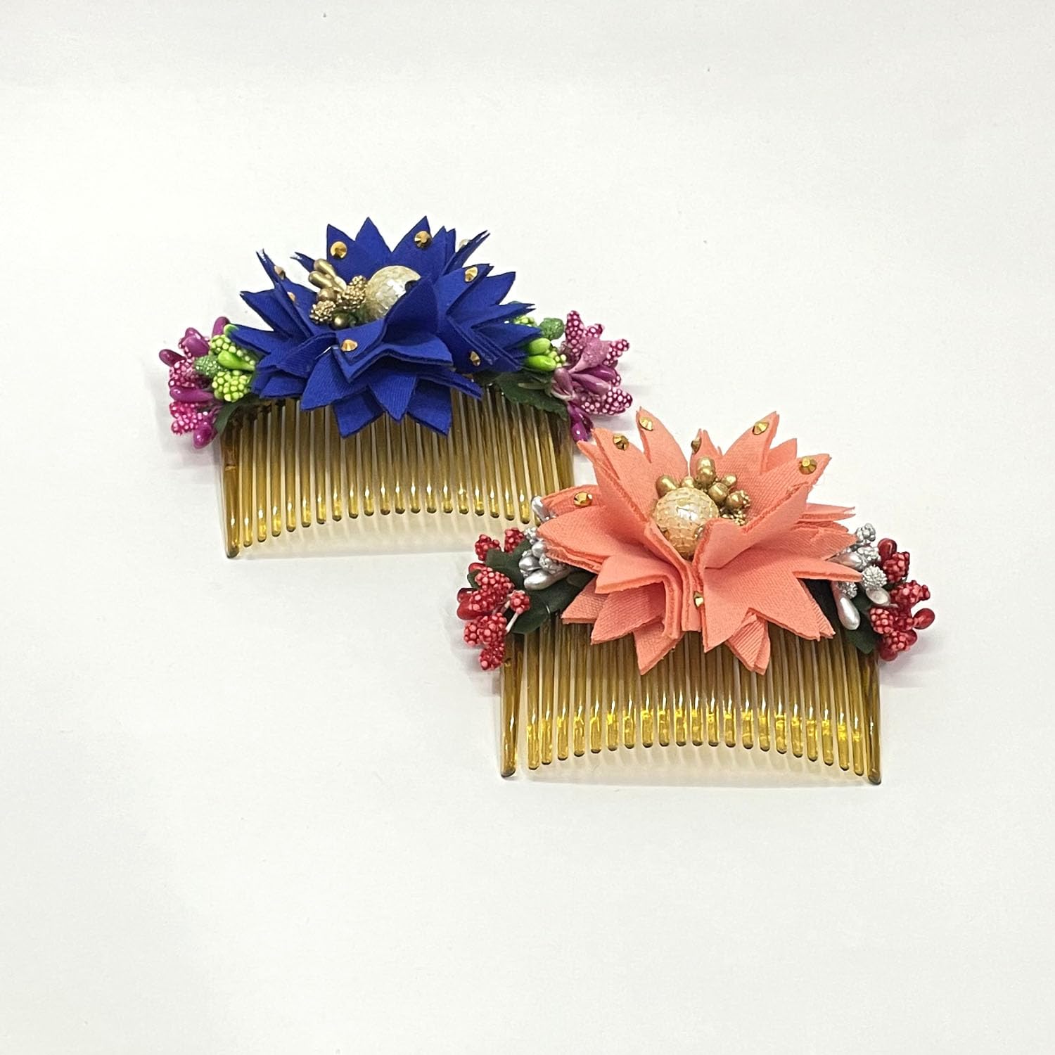 GuruEmbelish Bridal Side Flower Comb Hair Clip Set - Wedding & Party Hair Accessories (Pack of 2) for Brides, Bridesmaids, and Special Occasions