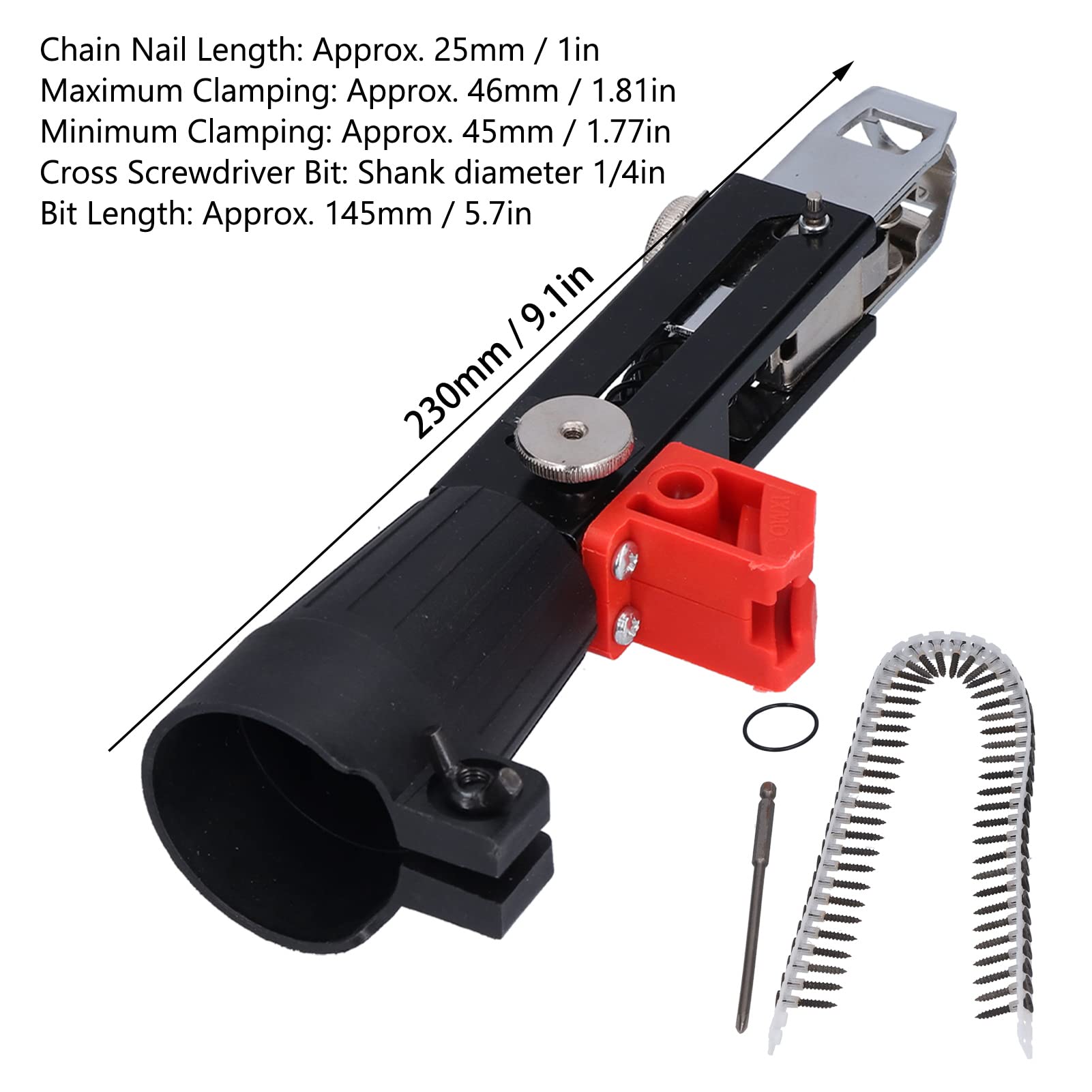 EXCLUZO Automatic Chain Nail Gun Head - Rustproof Adjustable Screw Drill Chains Adapter for Woodworking & Construction - Easy Operation Wear-Resistant Tool for Home Renovation, DIY Projects & Professional Use