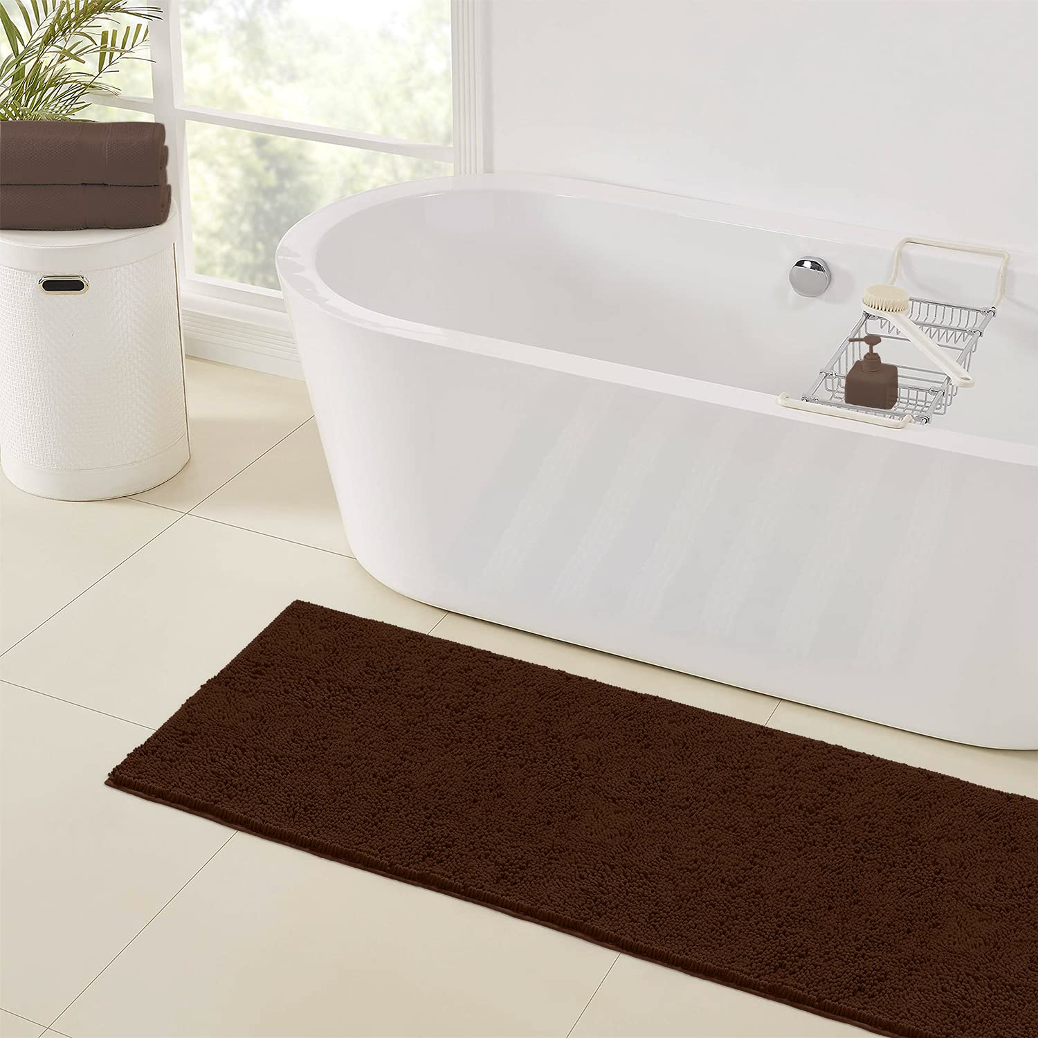 LuxUrux Extra Soft Plush Chenille Bath Mat - Super Absorbent Shaggy Bathroom Rug, 21