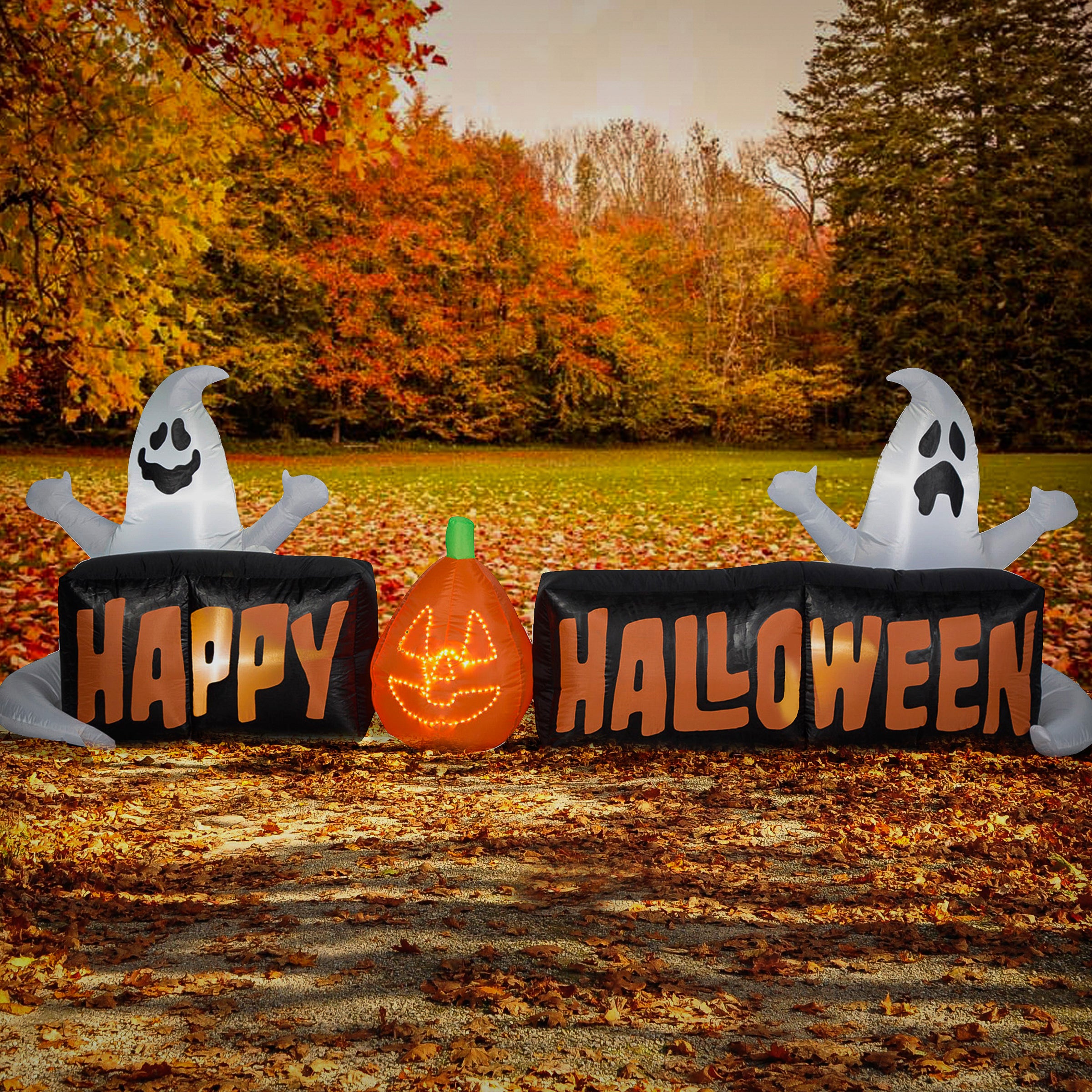 9 ft. Airblown Inflatable Halloween Yard Decoration - Spooky Ghost Design with LED Flashing Lights for Outdoor Party Decor, Haunted House, and Front Yard Halloween Display
