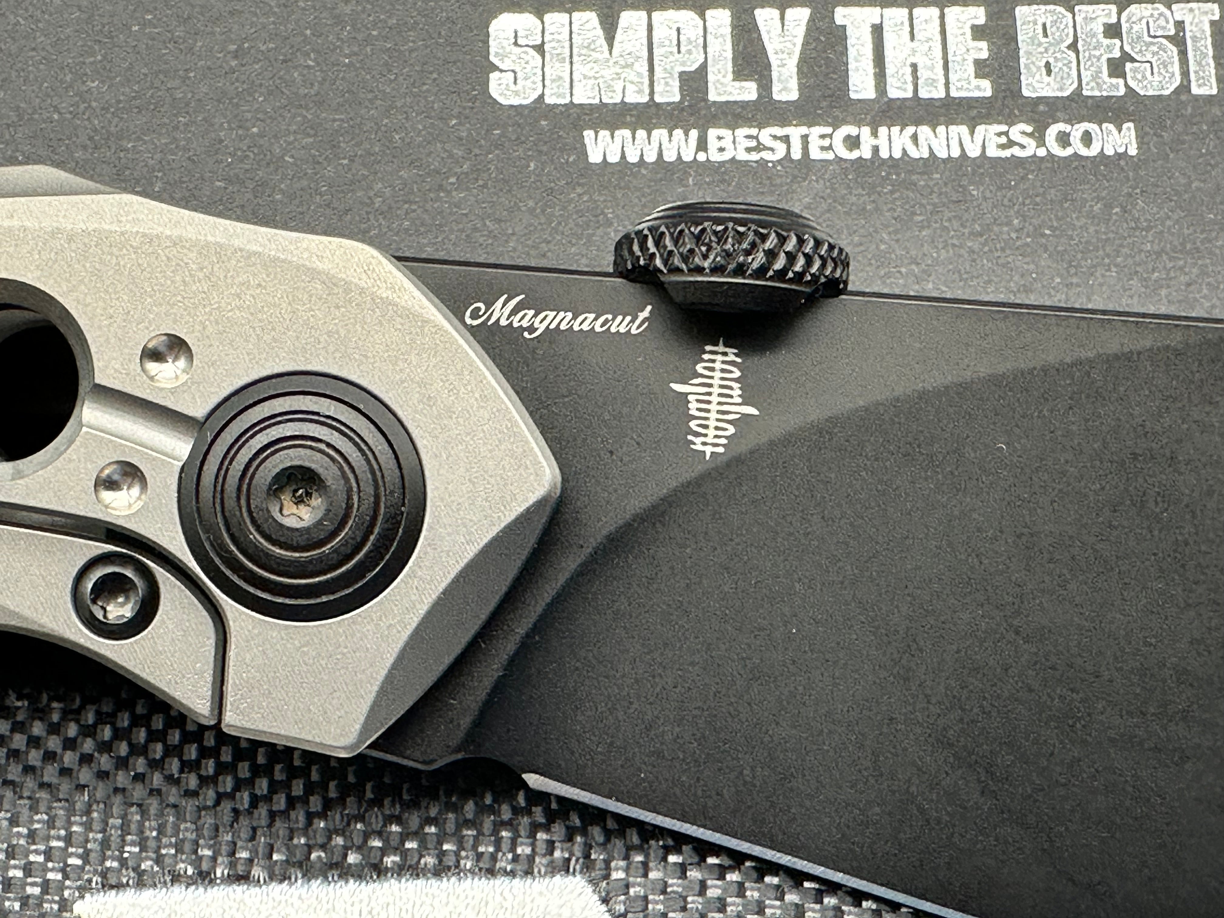 Bestech Kombou Folding Knife - Razon/Grey Slotted Titanium Handle, Upswept Blackwash Magnacut Blade - EDC, Outdoor Camping & Survival Tool
