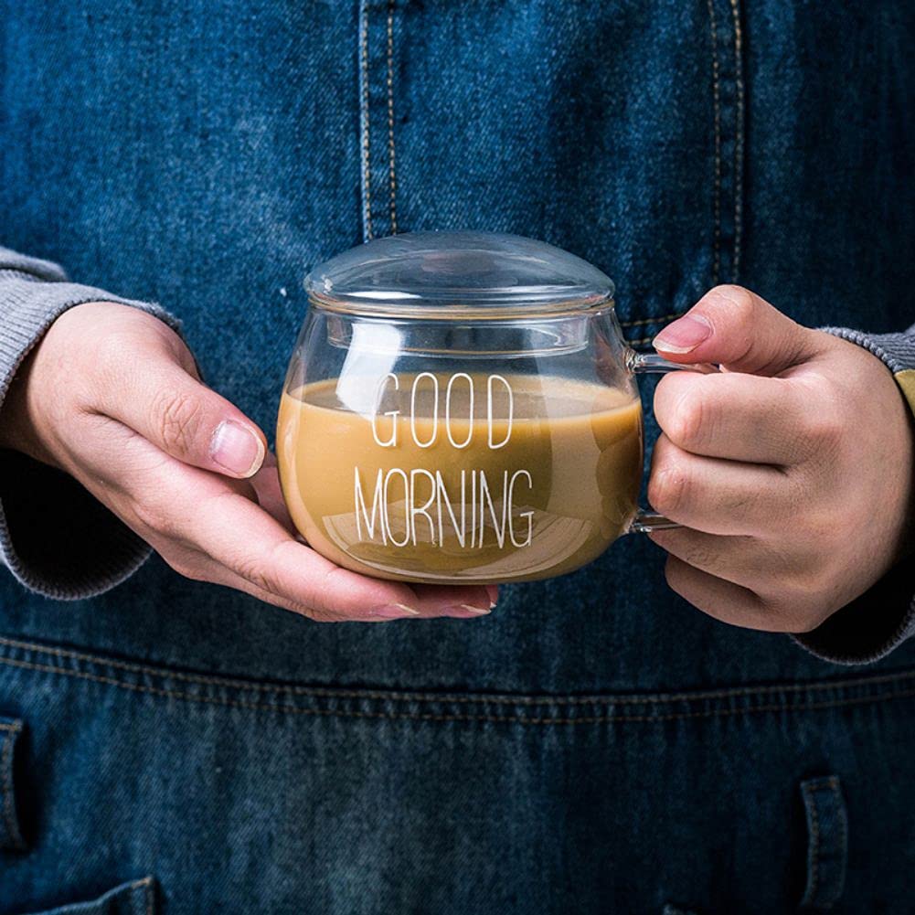 Ochine 12 Oz Glass Coffee Mug with Lid - Insulated Crystal Clear Drinking Cup for Hot & Cold Beverages - Perfect for Coffee, Tea, Latte, Cappuccino, Beer - Ideal for Home, Office, Camping & Gifts (1 Pack)