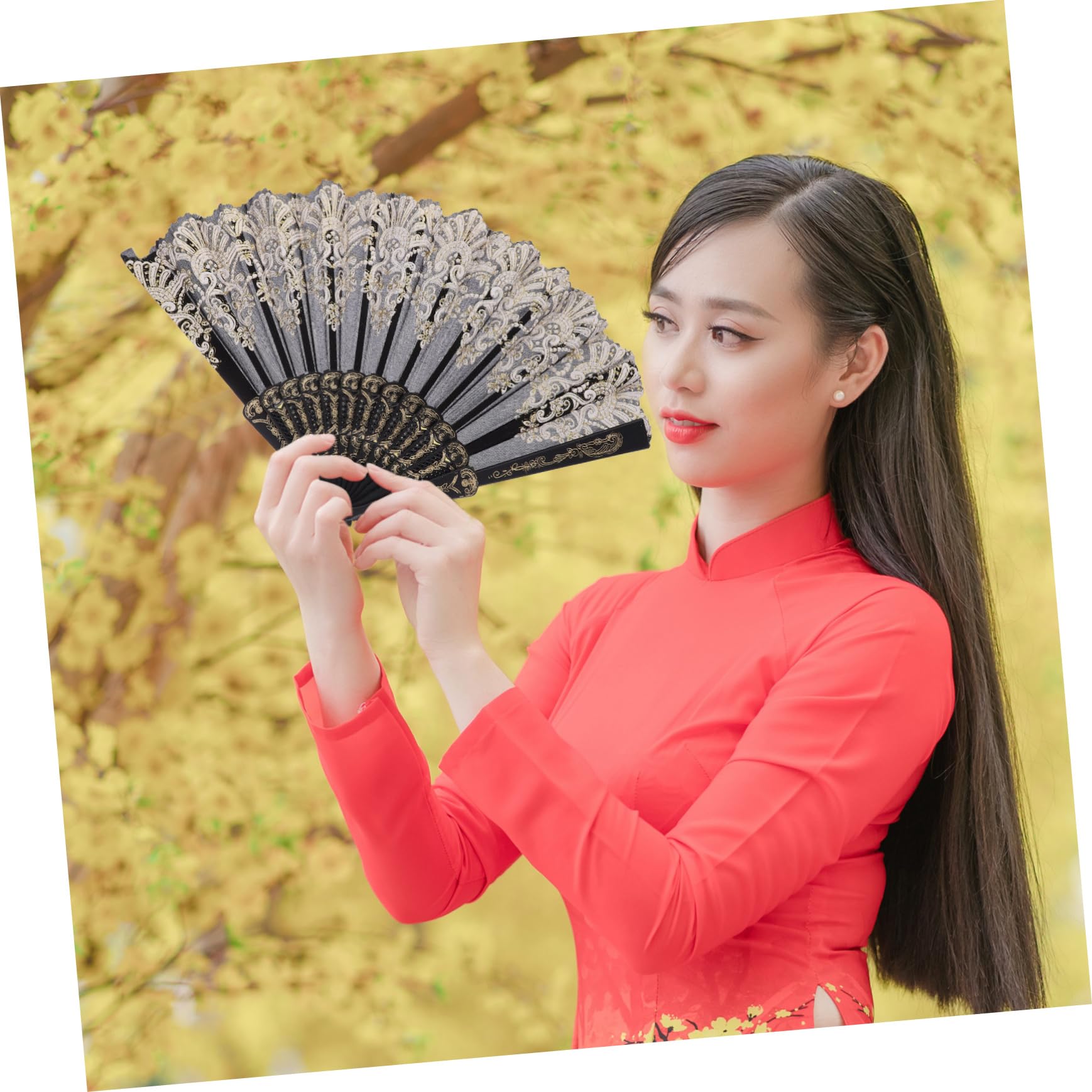 Elegant White Printed Hand Fan - Wedding Decor, Chinese Folding Fan with Floral Design, Portable Handheld Fan for Brides & Guests - Perfect for Weddings, Tea Parties & Summer Events