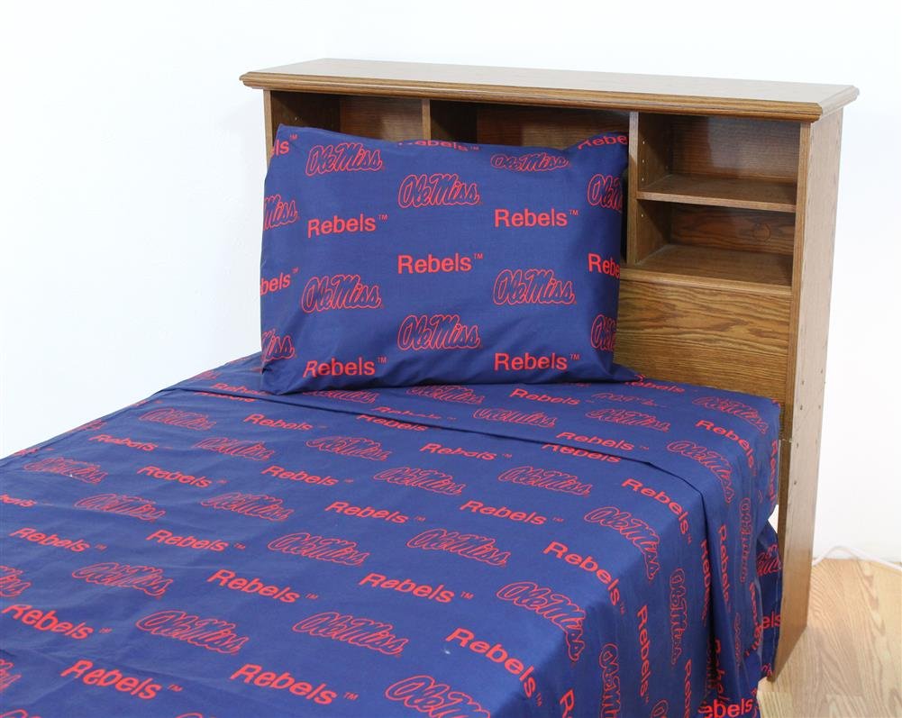 Mississippi Rebels Twin XL 3-Piece Sheet Set - Team Color Design, 1 Flat Sheet, 1 Fitted Sheet, 1 Pillowcase - Soft & Comfortable College Dorm Bedding for Fans - Perfect for Game Day Decor, Dorm Room Essentials, and Ole Miss Themed Bedrooms