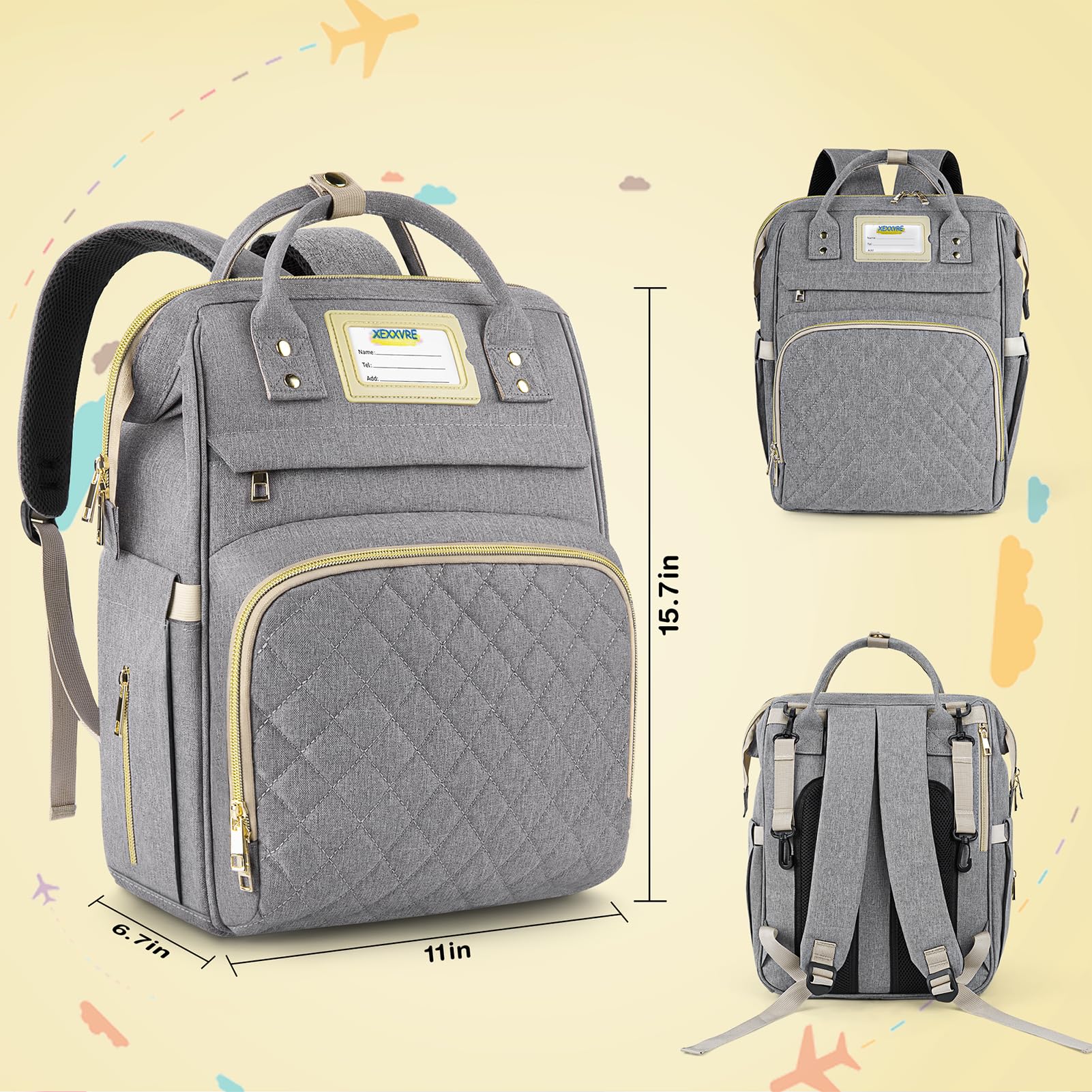 Multifunctional Diaper Backpack for Travel & Maternity - Large Capacity Waterproof Baby Changing Bag for Boys & Girls (Gray) - Perfect for Daycare, Family Outings & Airplane Travel