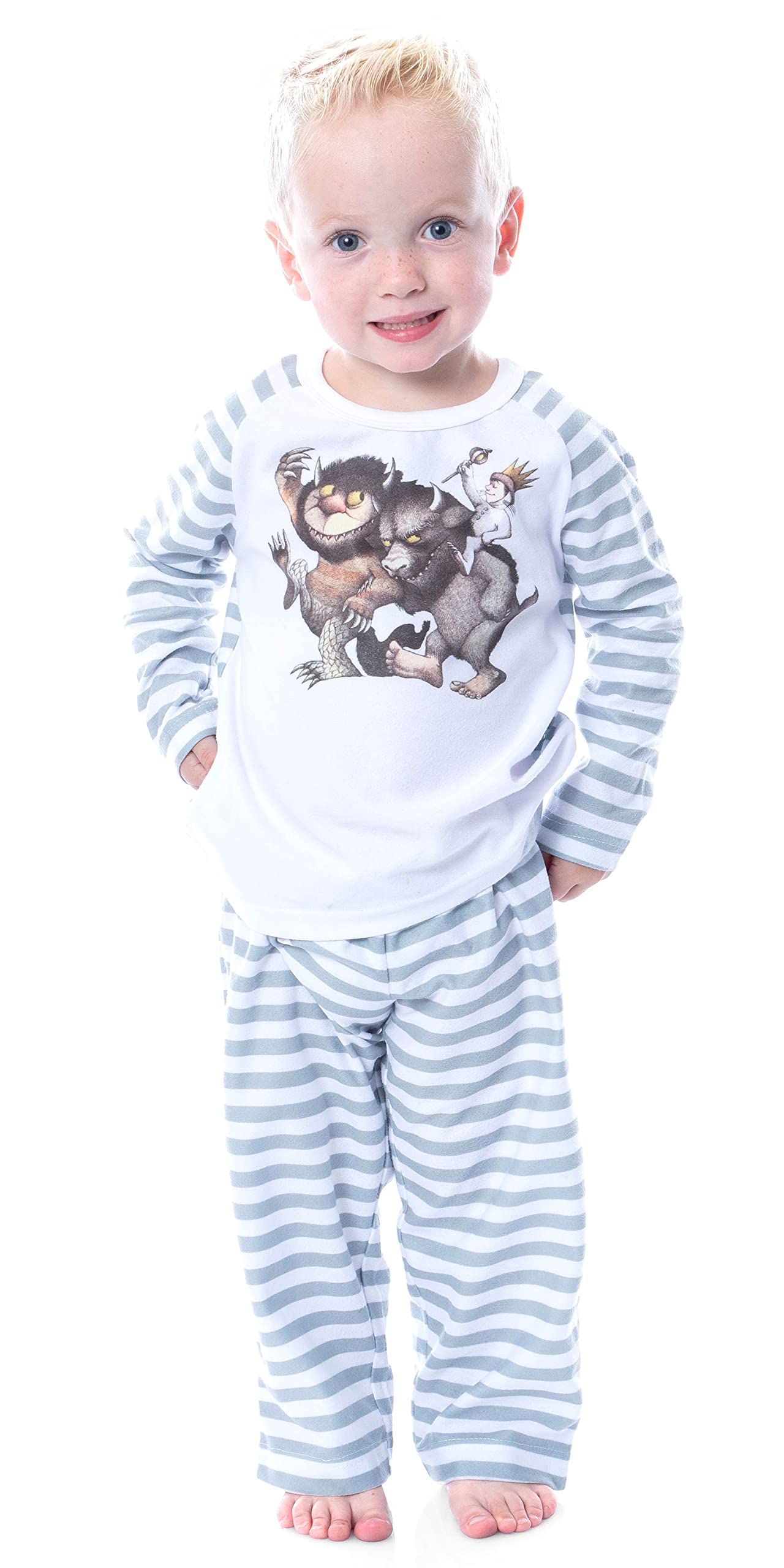 INTIMO Where The Wild Things Are Striped Pajama Set for Boys - Soft Cotton Sleepwear for Kids, Bedtime & Lounging