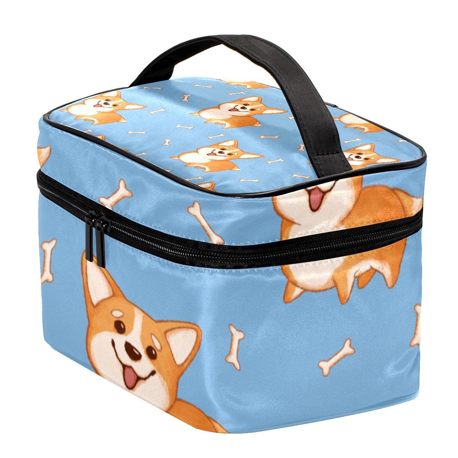 Cute Corgi Dog Pattern Large Travel Makeup Bag for Women - Waterproof Cosmetic Organizer with Zipper, Perfect for Toiletries, Makeup Storage & Travel Essentials - Ideal for Girls, Women, Travel & Daily Use