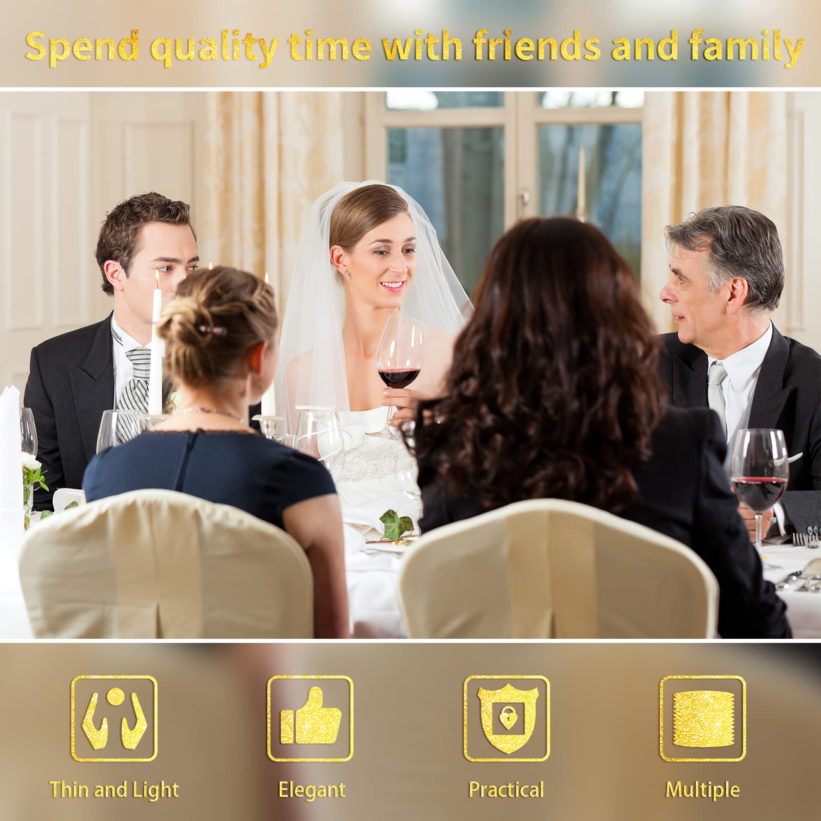 300-Piece Gold Glitter Plastic Disposable Dinnerware Set - 100 Plates (7.5