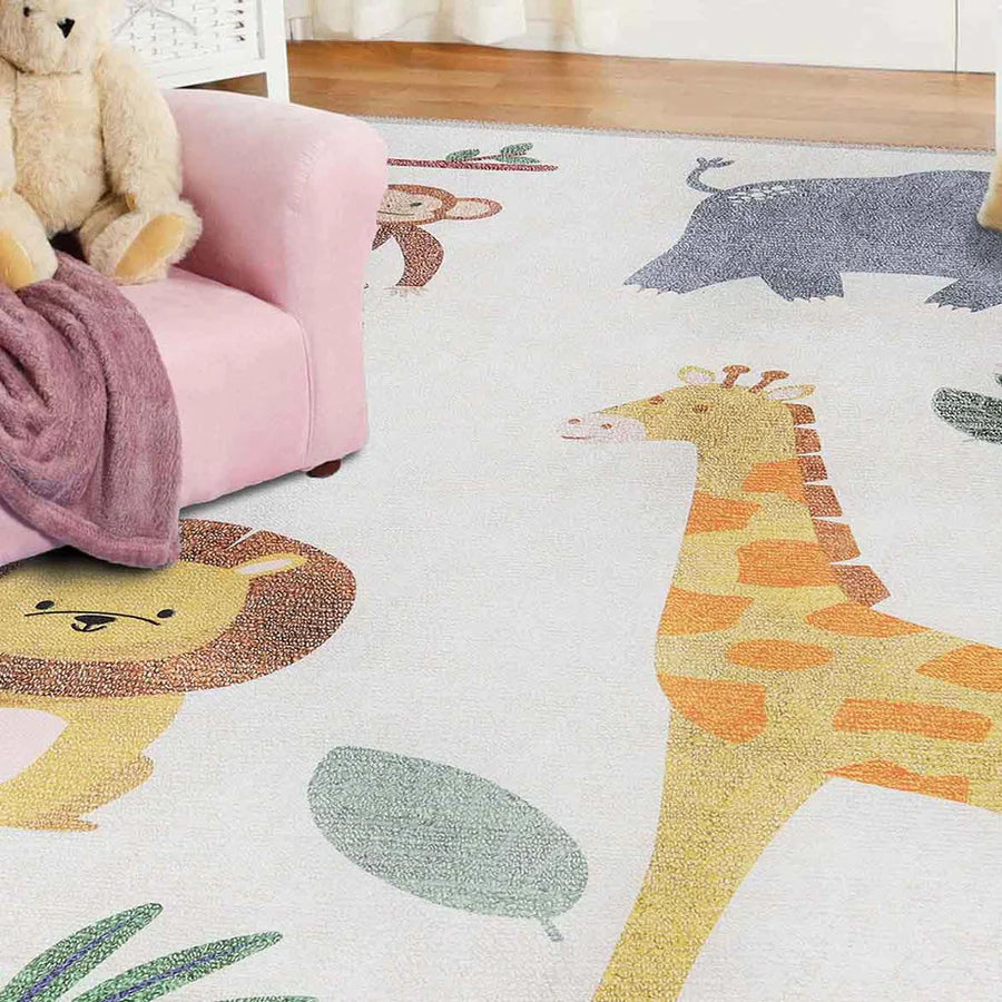 Non-Slip Animal Safari Playroom Rug for Kids - Soft Indoor Play Mat for Nursery, Bedroom & Play Area