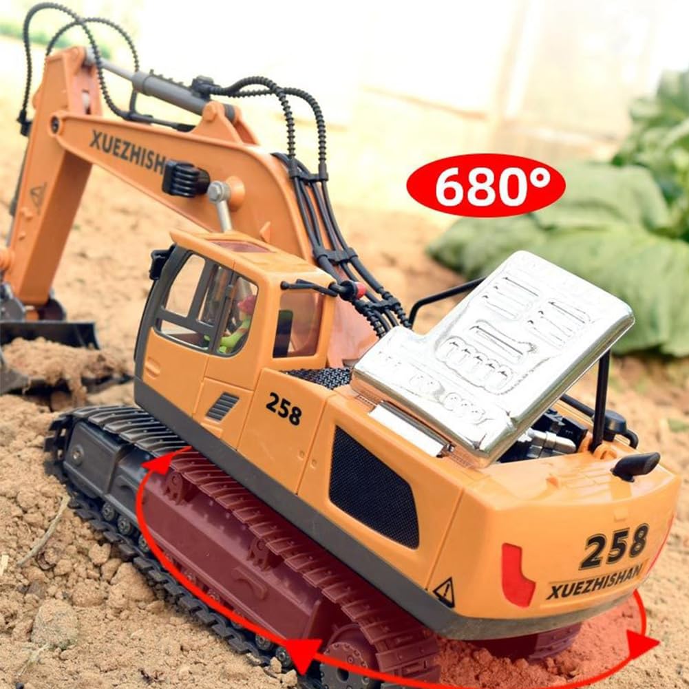 1:20 Scale Remote Control Excavator Toy with 360° Rotation & 11-Channel RC - Excavator & Dump Truck Set for Adults & Kids | Construction Play, Outdoor Fun, Birthday Gift