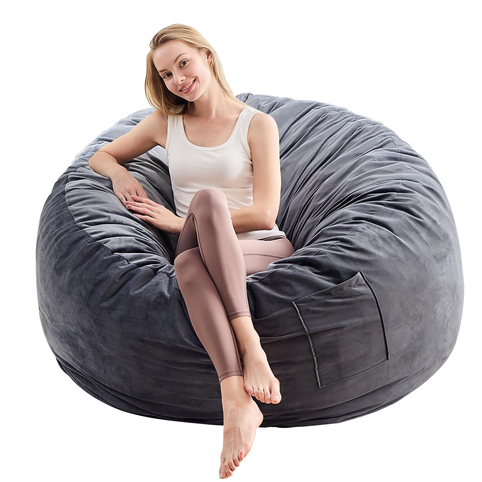 **Premium Bean Bag Chair for Adults - 4ft Round Fluffy Sofa with Soft Removable Cover - Charcoal Gray Lounge Chair for Living Room, Bedroom & Dorm - Perfect for Gaming, Reading & Relaxing | Comfortable & Stylish Home Decor**