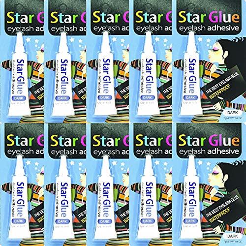 STAR GLUE Waterproof Eyelash Adhesive Dark - Long Lasting Lash Glue for False Eyelashes, Eye Shadow, Mascara and Eyeliner - 100 Pcs - Perfect for Night Out, Wedding, Party and Special Occasions