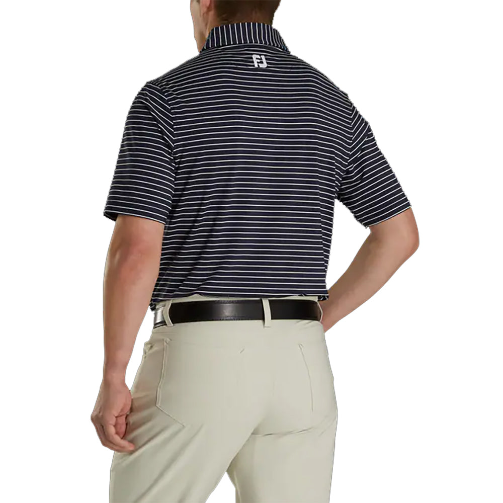 FootJoy Athletic Fit Classic Stripe Navy Men's Golf Polo Shirt - Moisture-Wicking & UV Protection for Comfortable Golfing & Outdoor Sports